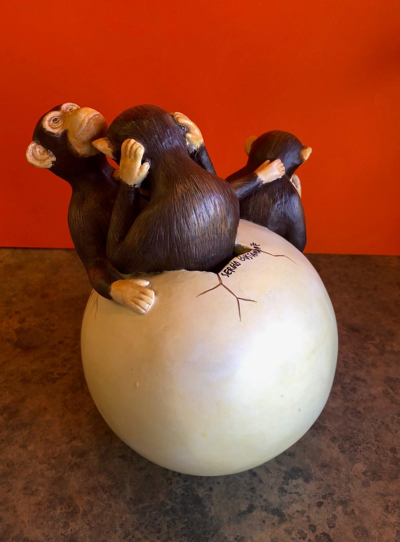 Mexican Ceramic Hatching Monkeys from Egg Sculpture by Sergio Bustamante