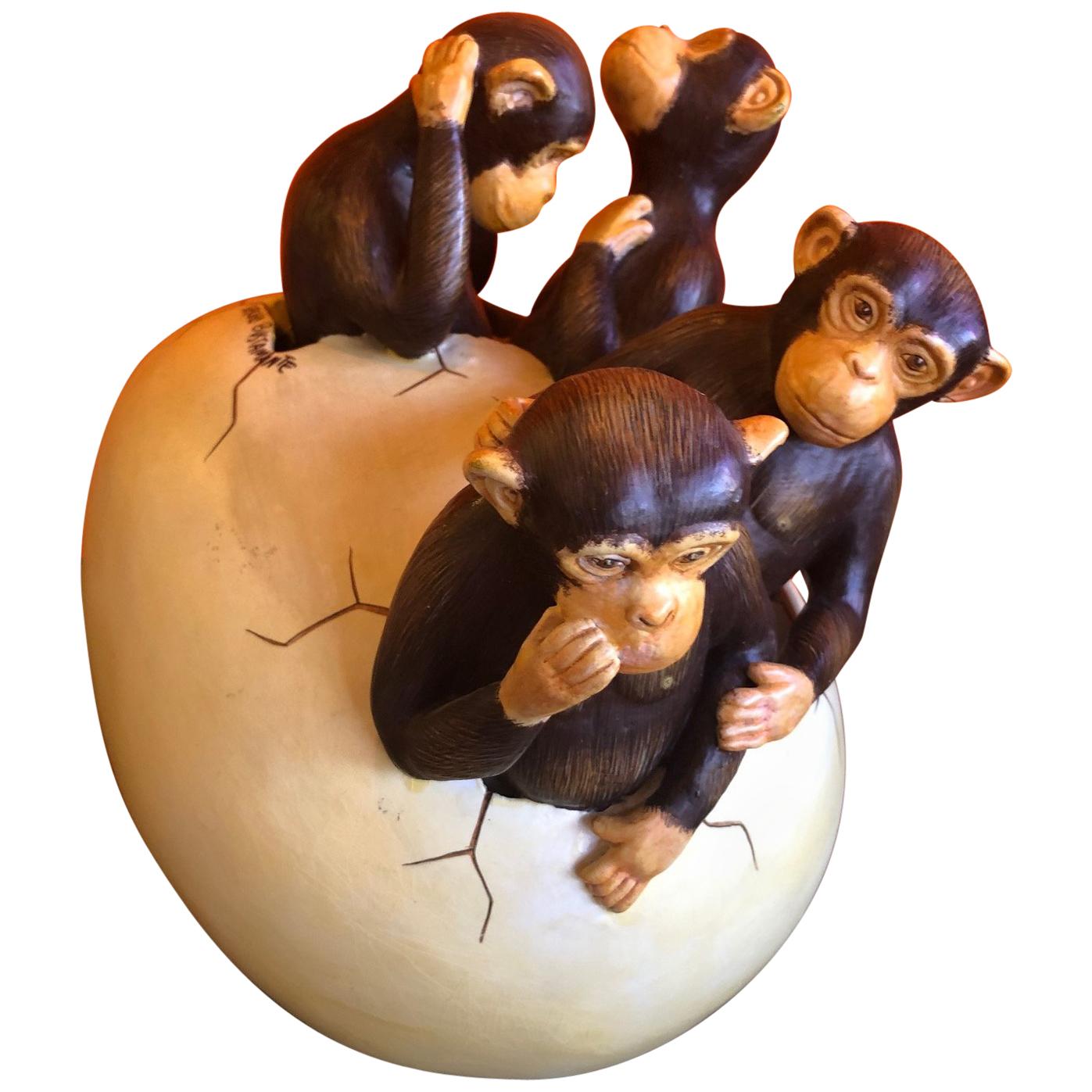 Ceramic Hatching Monkeys from Egg Sculpture by Sergio Bustamante