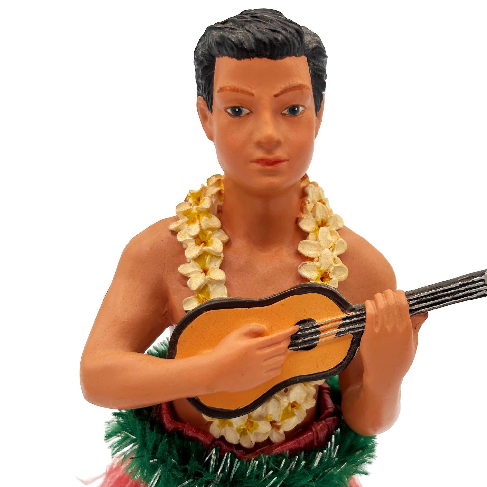 Modern Ceramic Hawaii Hula Man Ukulele Player Bobble Doll For Sale