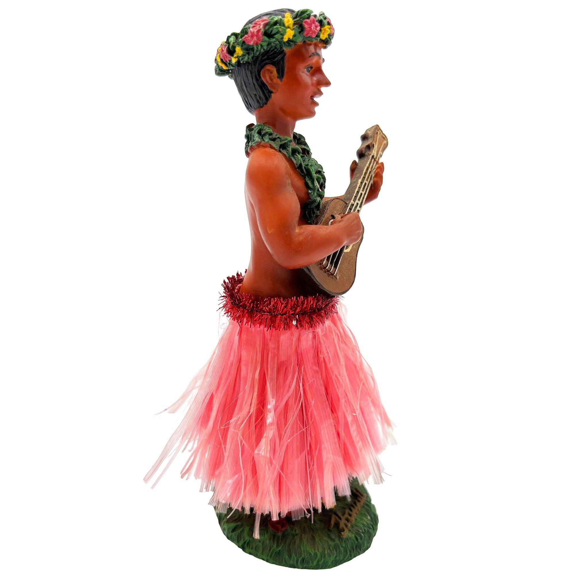 American Ceramic Hawaii Hula Man Ukulele Player with headdress Bobble Doll For Sale