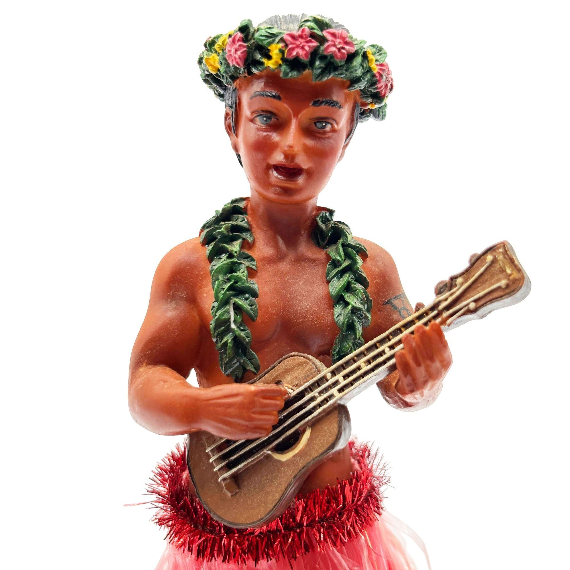 Ceramic Hawaii Hula Man Ukulele Player with headdress Bobble Doll For Sale 3