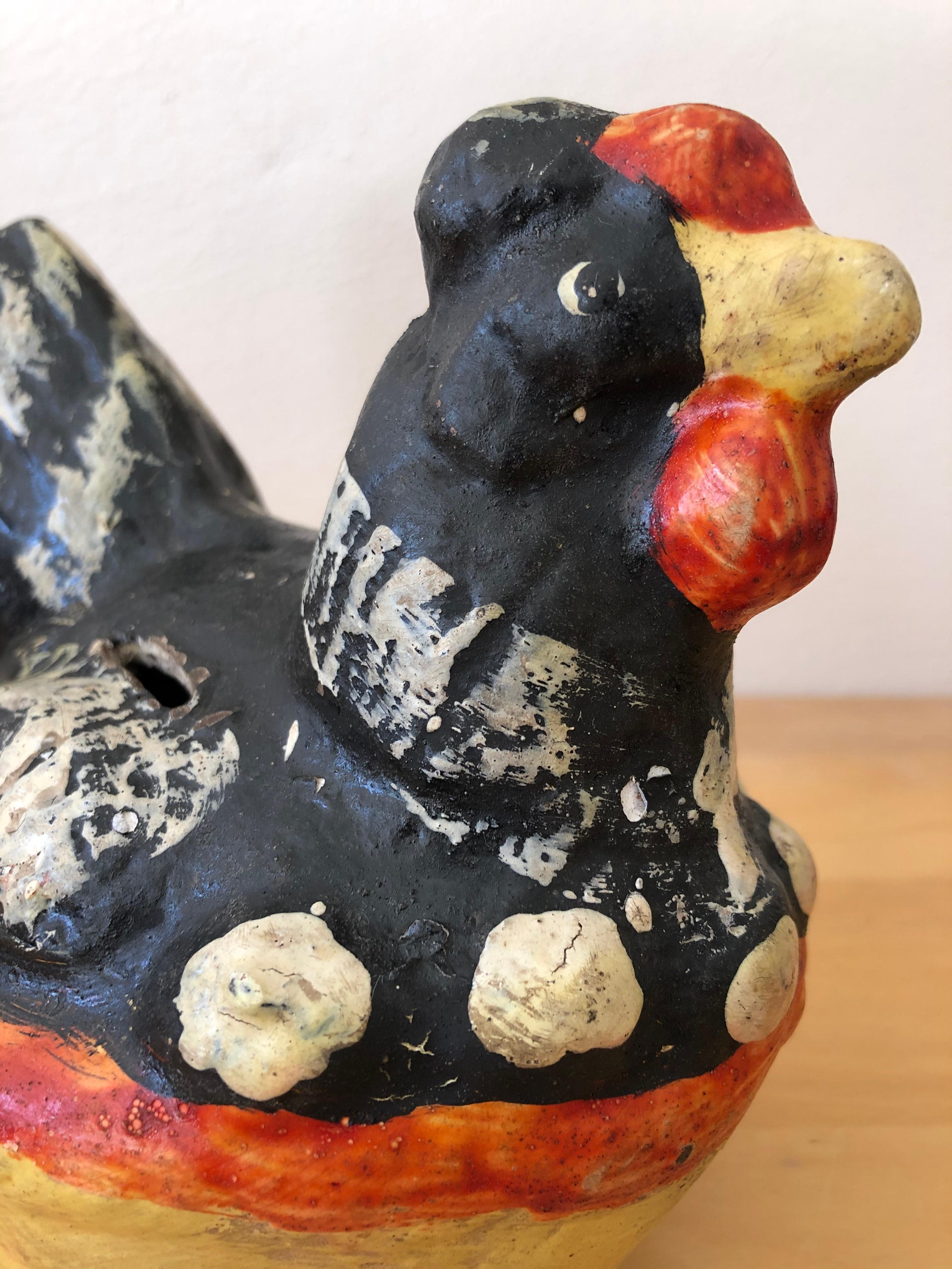 Hand-Painted Ceramic Hen Piggy Bank from Mexico, 1970s