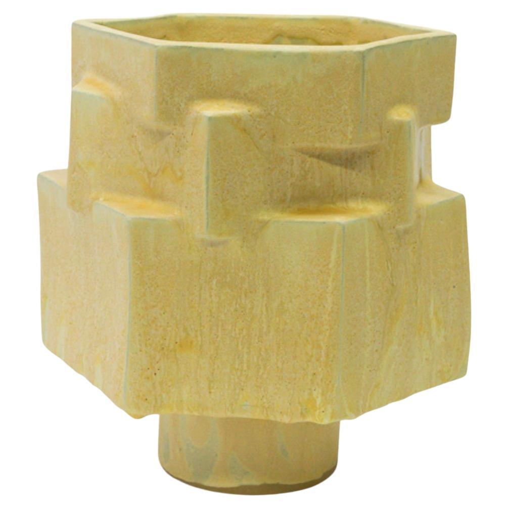 Ceramic Hex Planter in Buttery Yellow by Bzippy For Sale