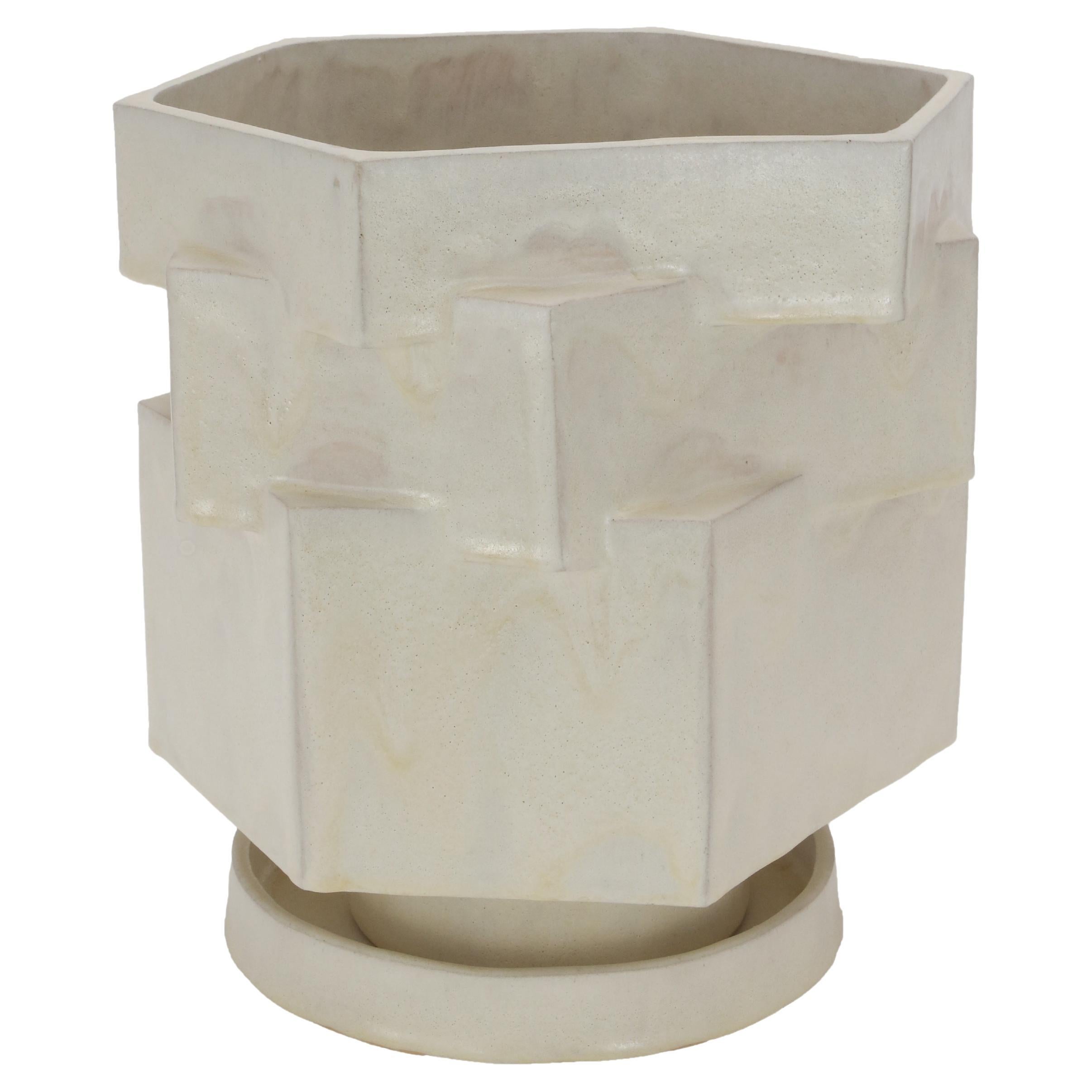Ceramic Hex Planter in Cream by Bzippy For Sale