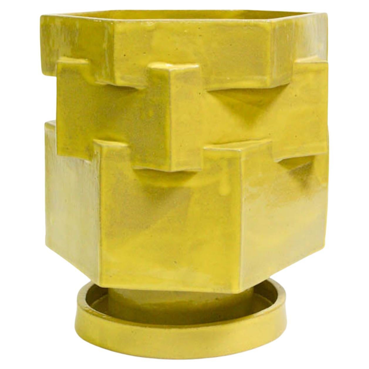 Ceramic Hex Planter in Gloss Yellow by Bzippy For Sale