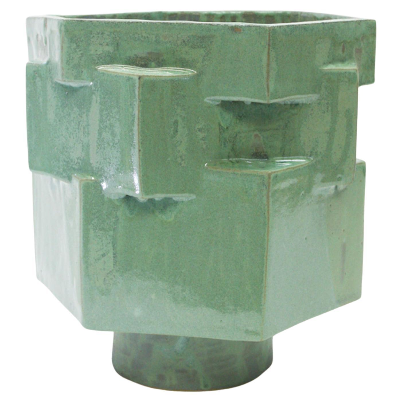 Ceramic Hex Planter in Jade by Bzippy For Sale