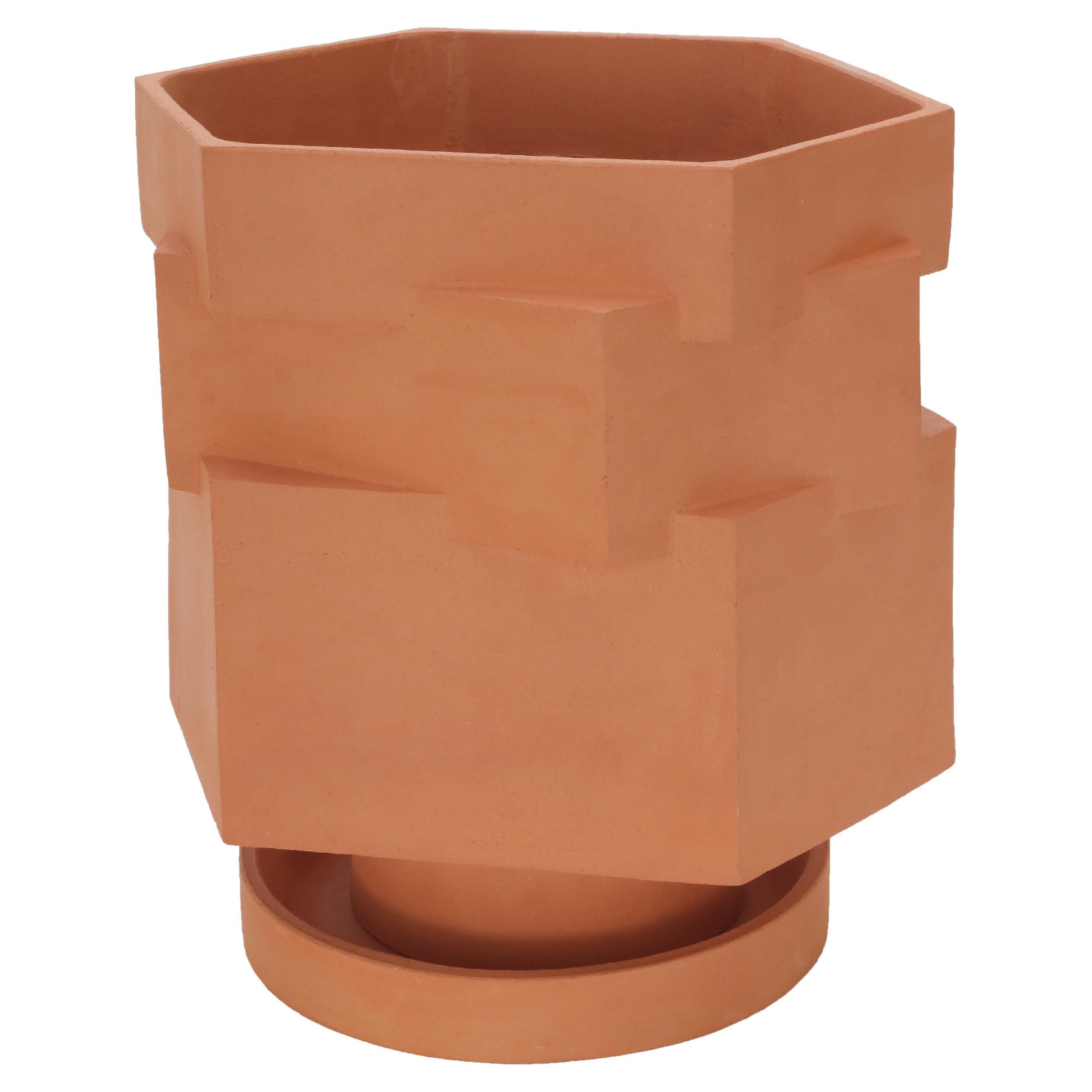 Ceramic Hex Planter in Raw Terracotta by BZIPPY For Sale