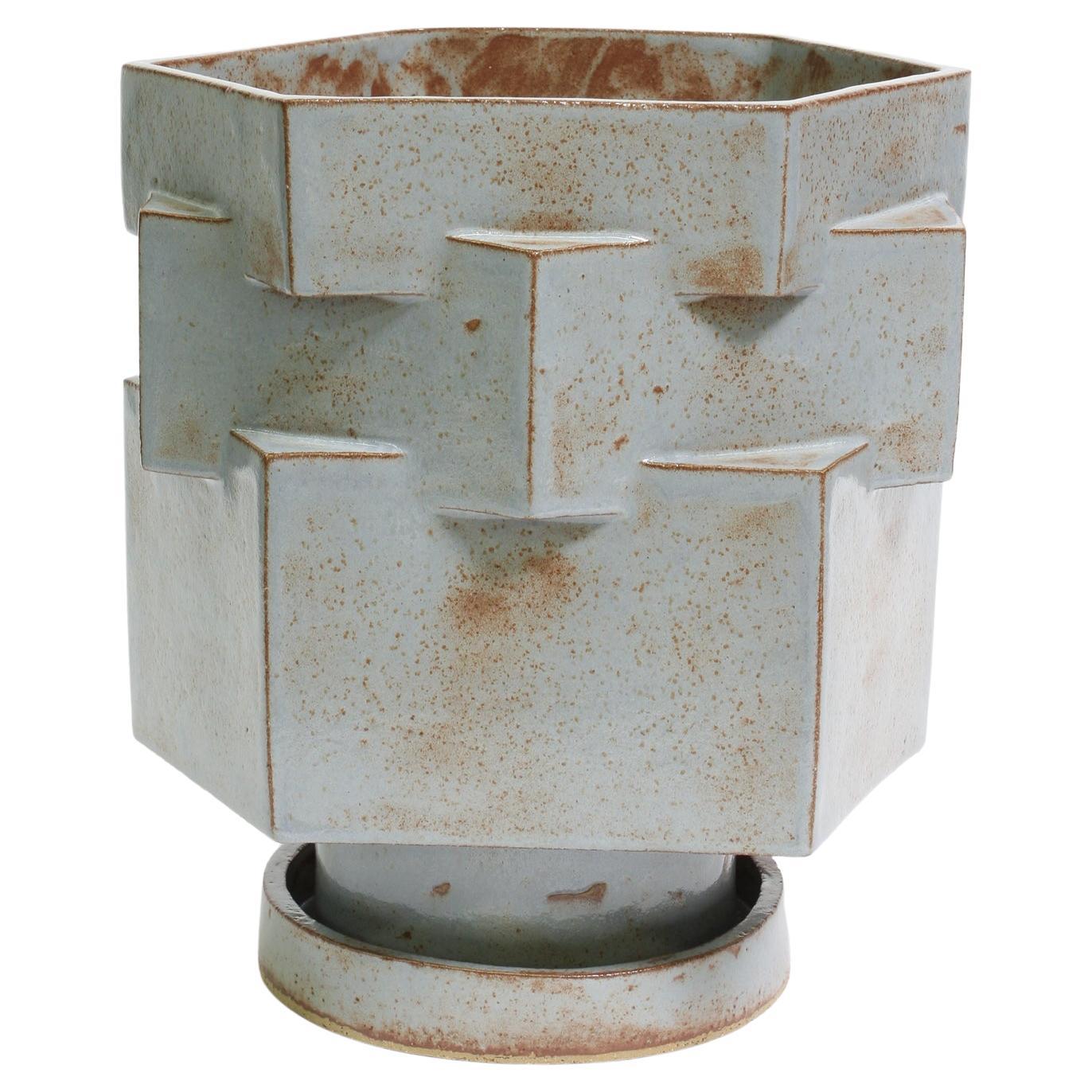 Ceramic Hex Planter in Rusty Blue Shino by Bzippy For Sale