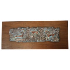 Ceramic Hieroglyphic Relief on Wood Plaque