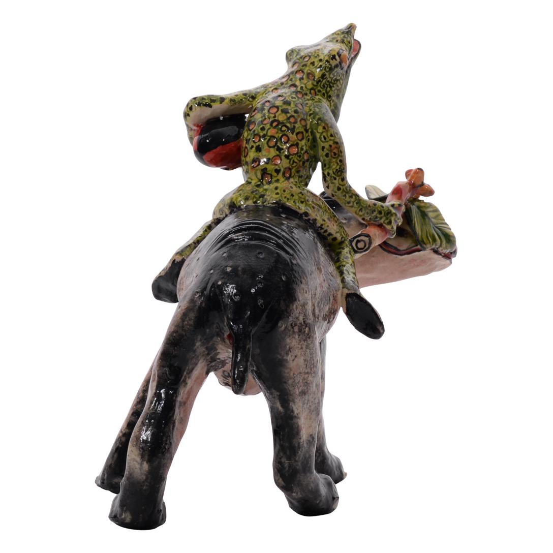 Escultura de cerámica Hipopótamo y Rana jinete, Mano  fabricado en Sudáfrica Sudafricano en venta