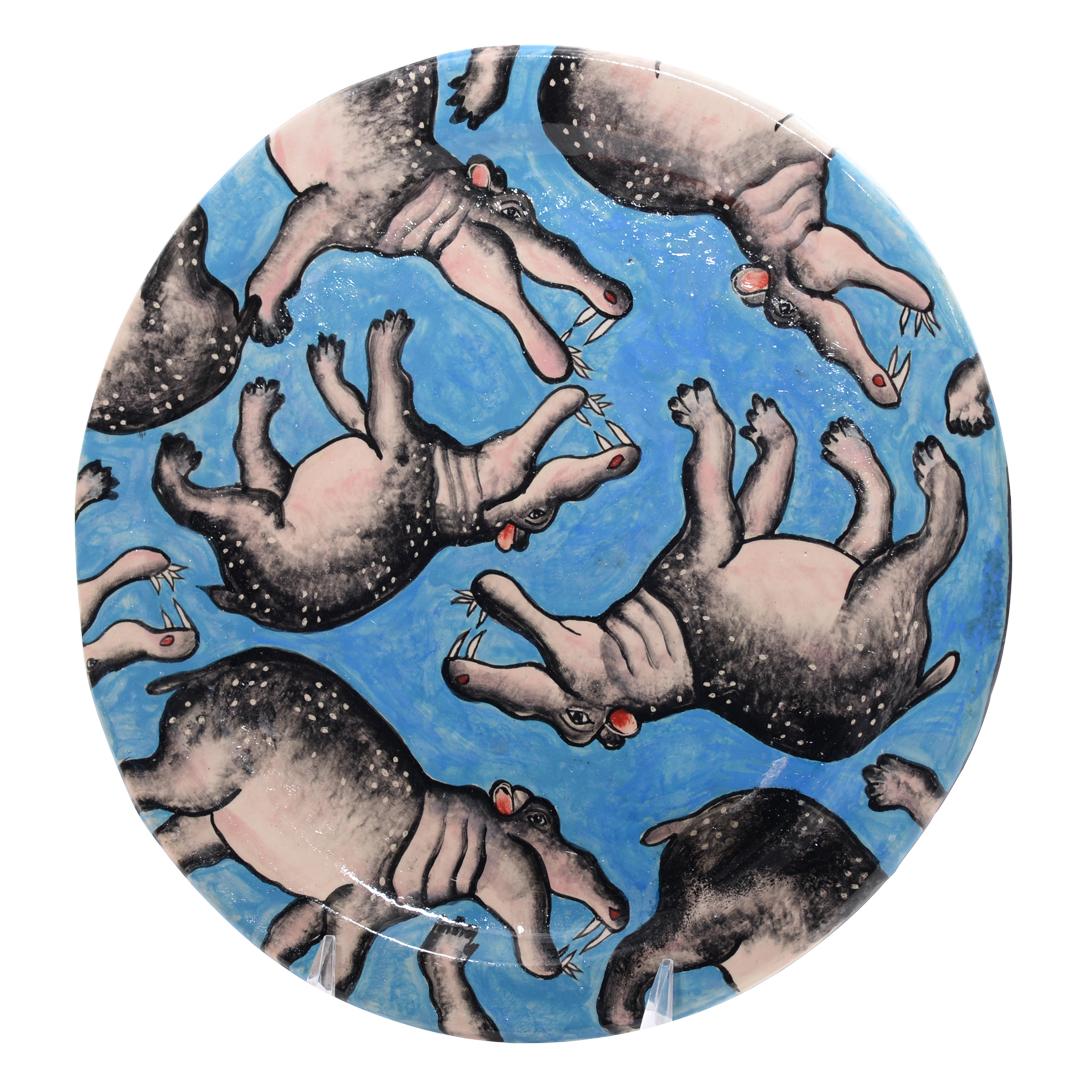 South African Ceramic Hippo Plate, Hand  made in South Africa For Sale
