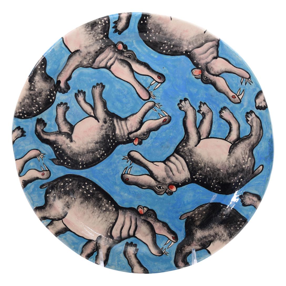 Fired Ceramic Hippo Plate, Hand  made in South Africa For Sale