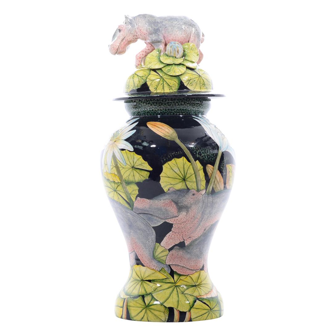 Modern Ceramic Hippo Urn, hand made in South Africa