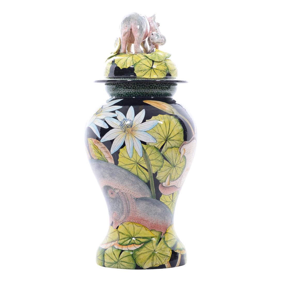 South African Ceramic Hippo Urn, hand made in South Africa