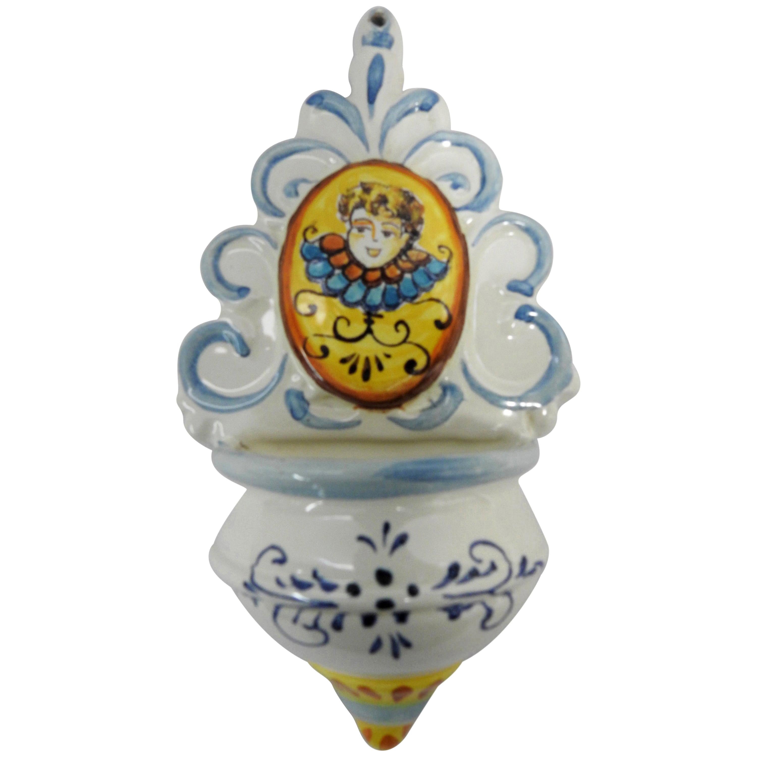 Ceramic Holy Water Font 20th Century Hand Painted For Sale