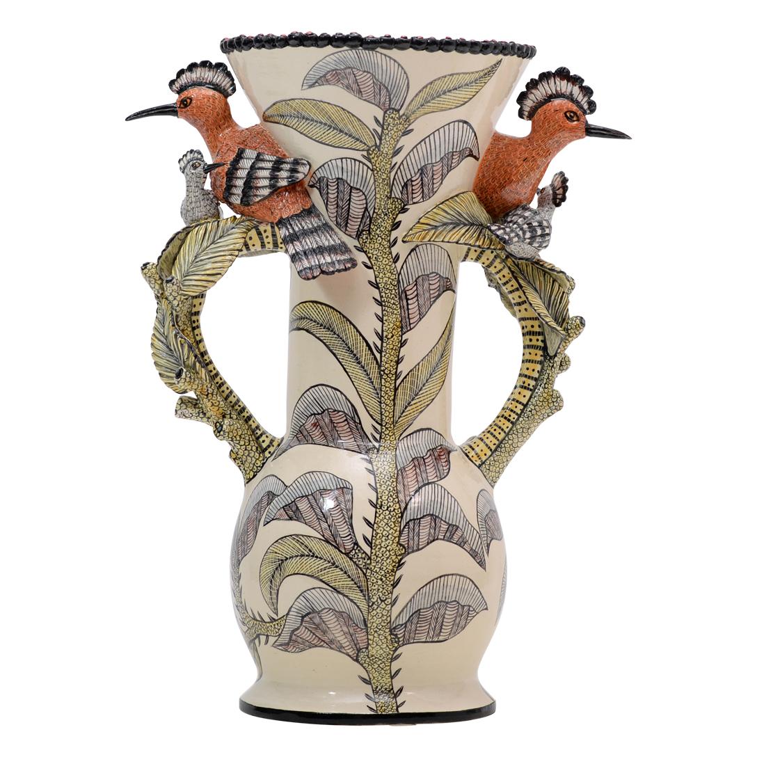 Hand-Painted Ceramic  Hoopoe Vase  , hand made in South Africa