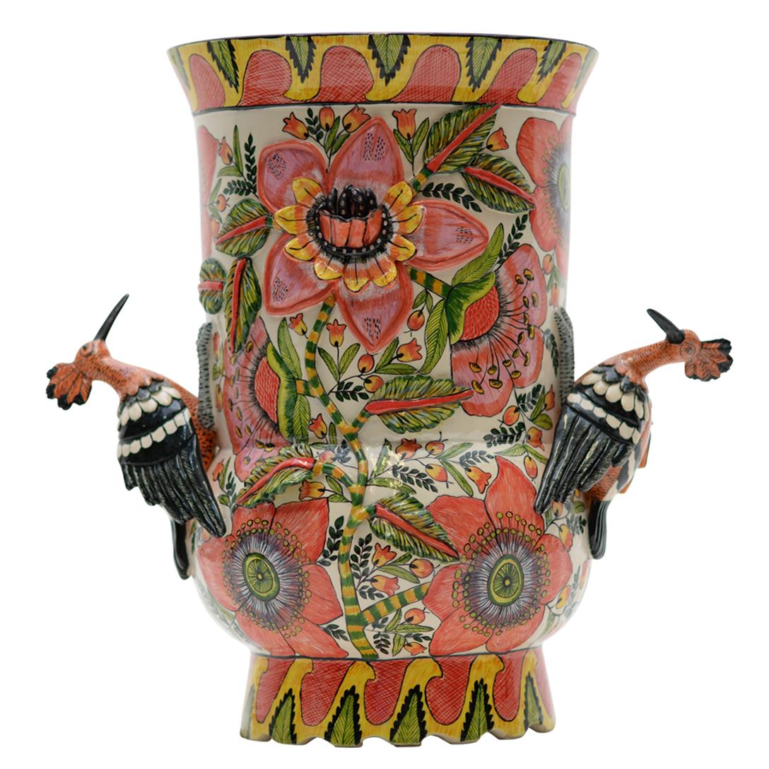 Fired Ceramic Hoopoe Vase , Hand  made in South Africa