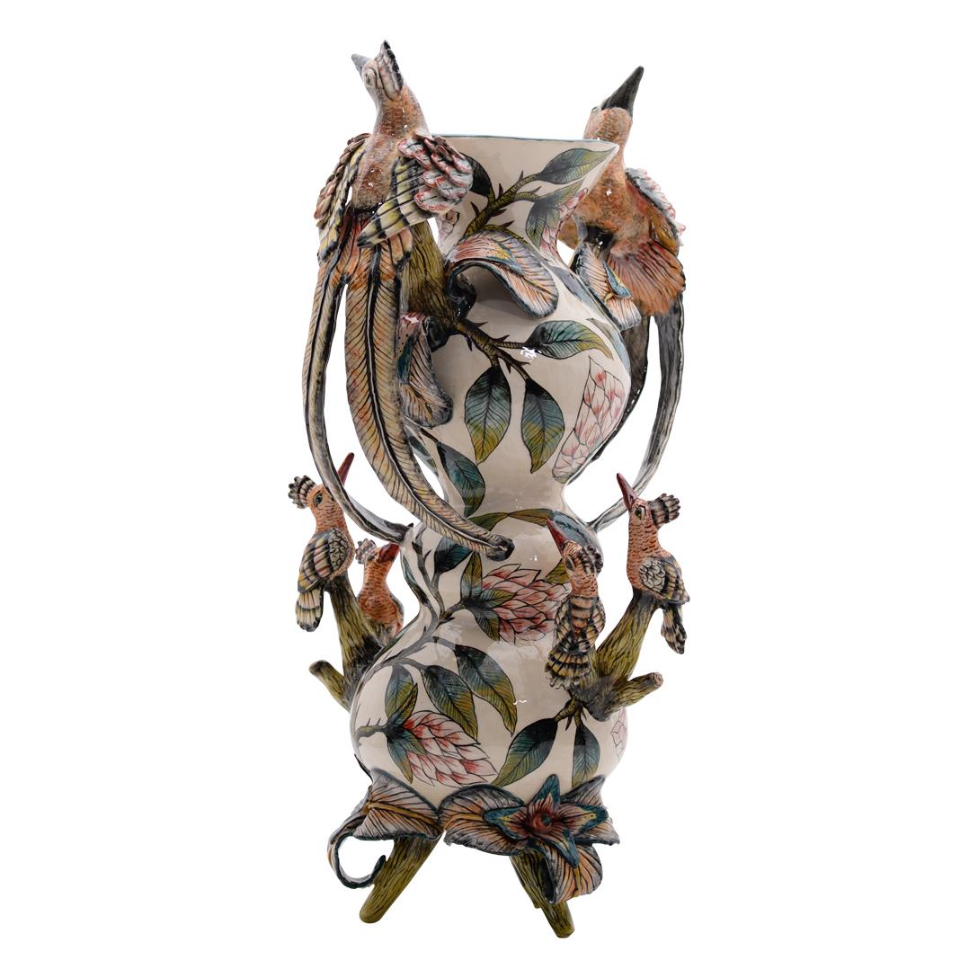 Modern Ceramic  Hoopoes  Vase, Hand  made in South Africa For Sale