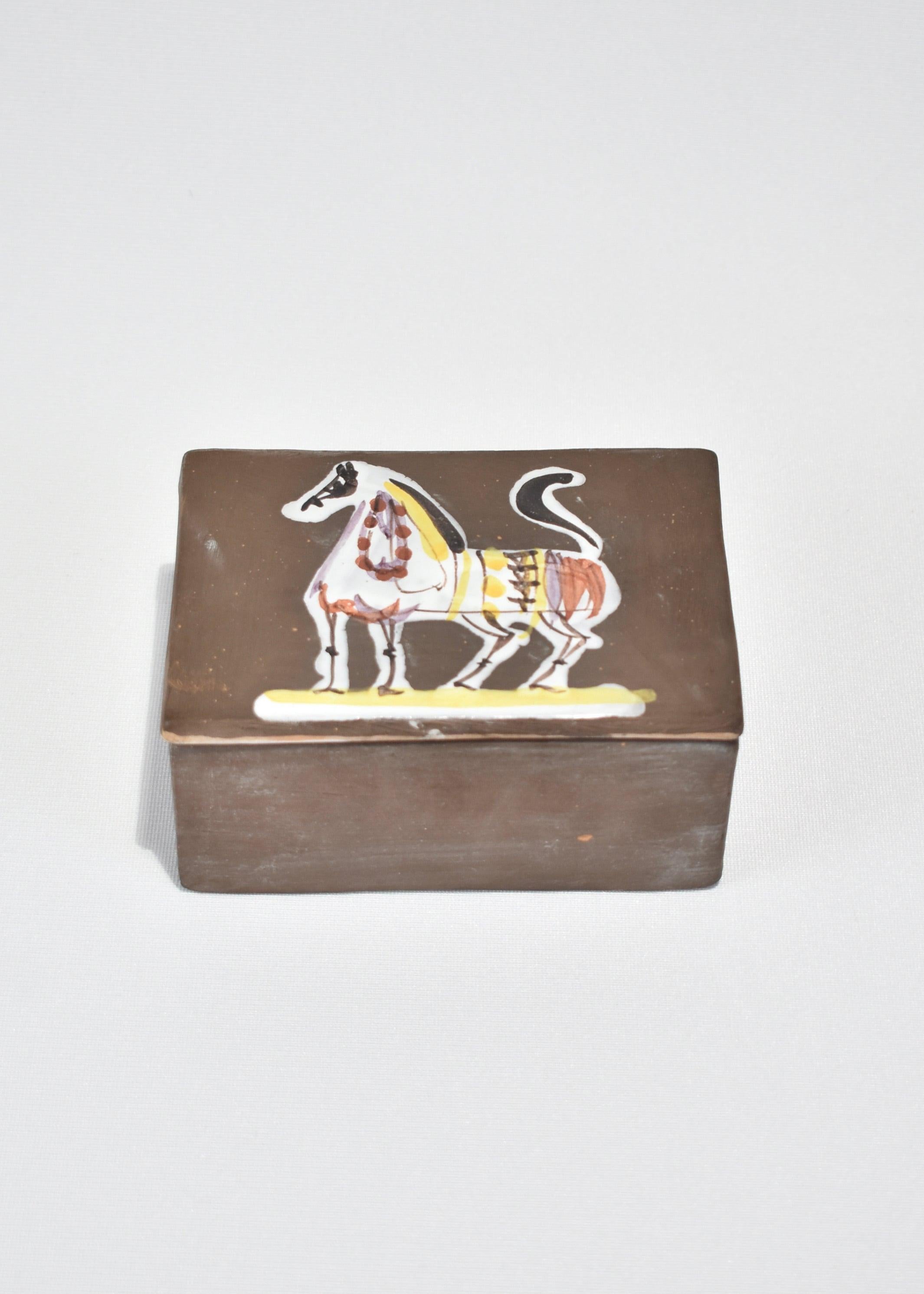Vintage ceramic box with painted horse motif? Made in Italy.