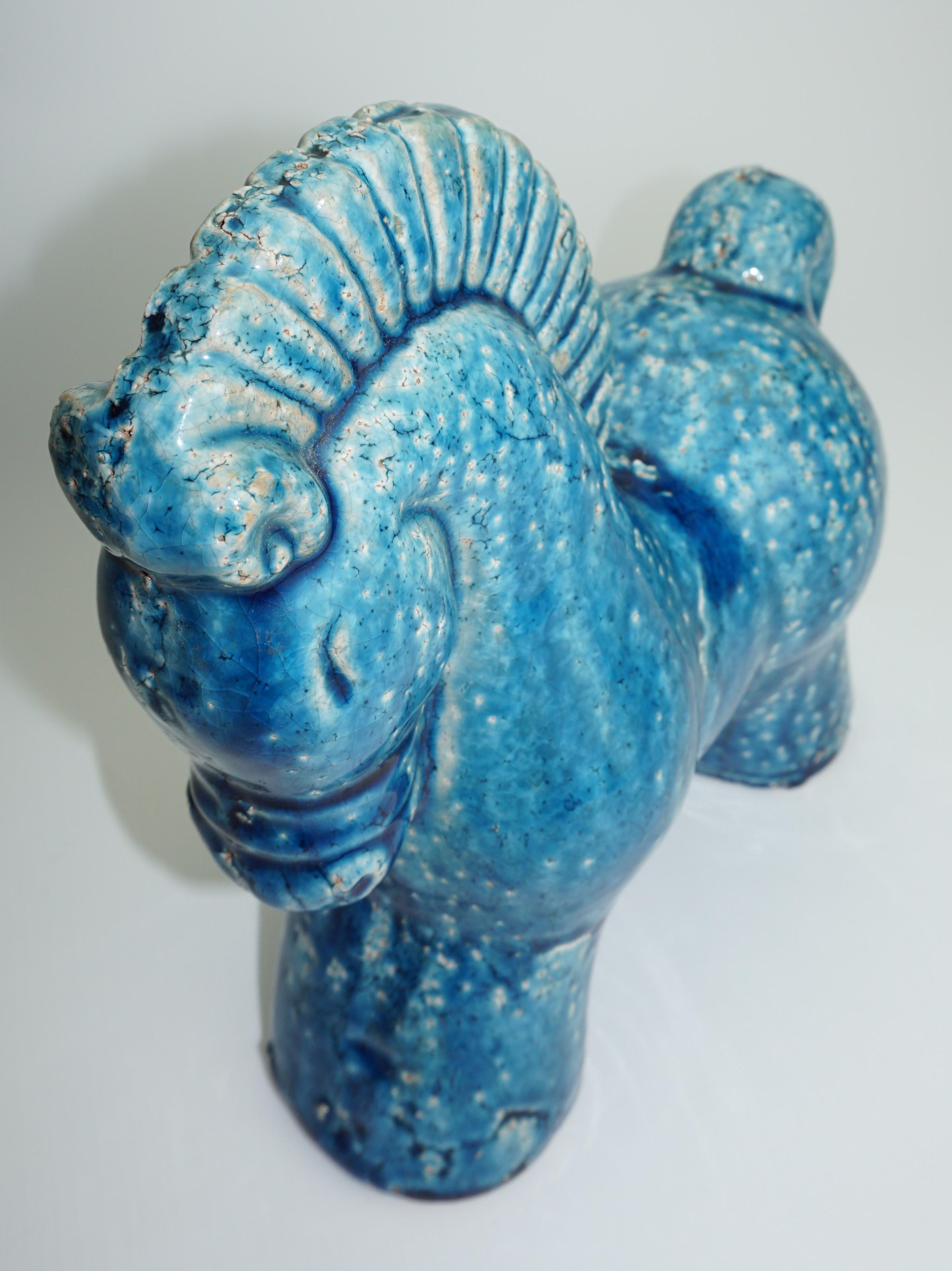 Ceramic Horse, Danish, C 1960, Mid-Century, Turquoise Color, Heavy Horse 10