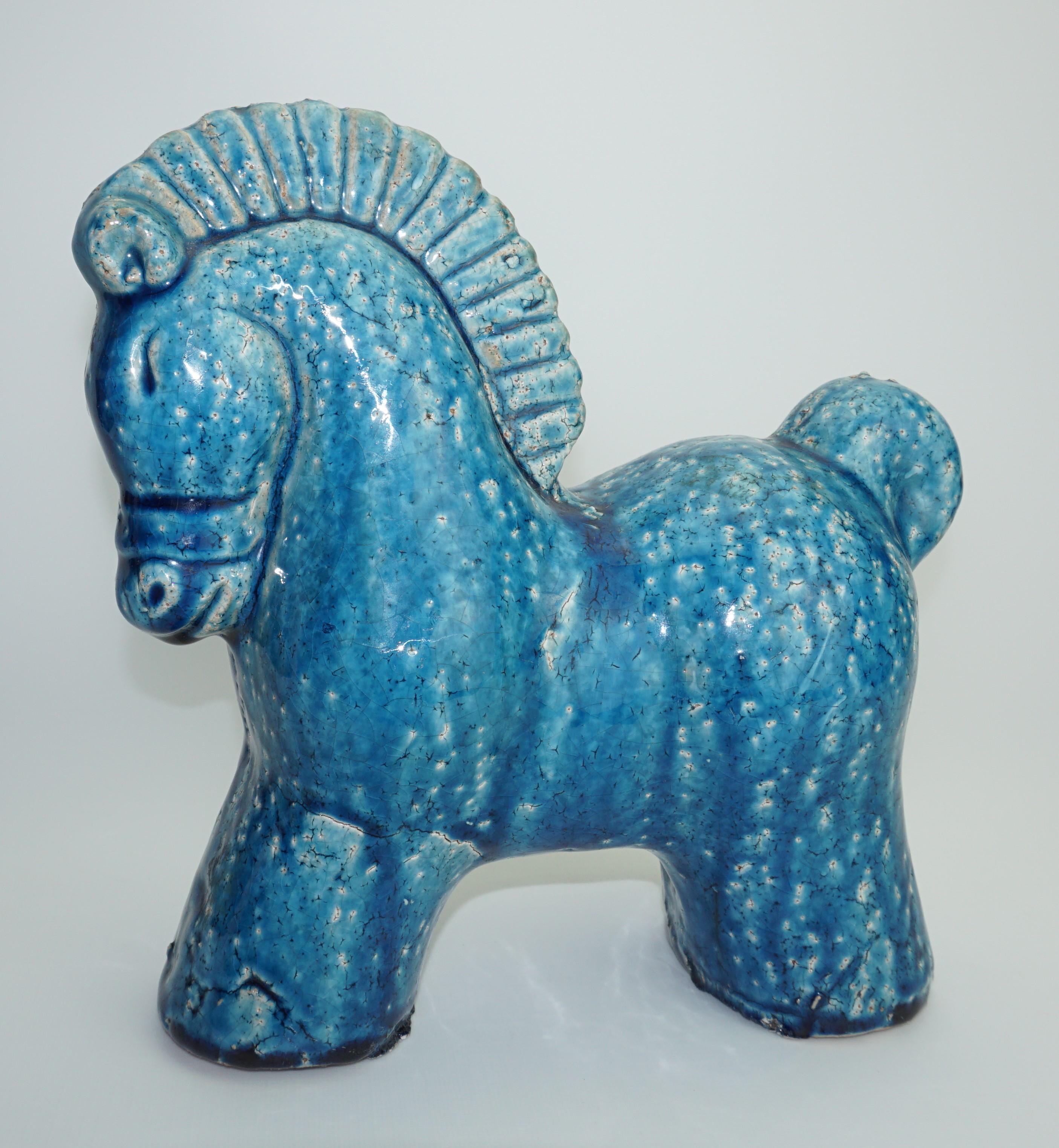 Mid-Century Modern Ceramic Horse, Danish, C 1960, Mid-Century, Turquoise Color, Heavy Horse