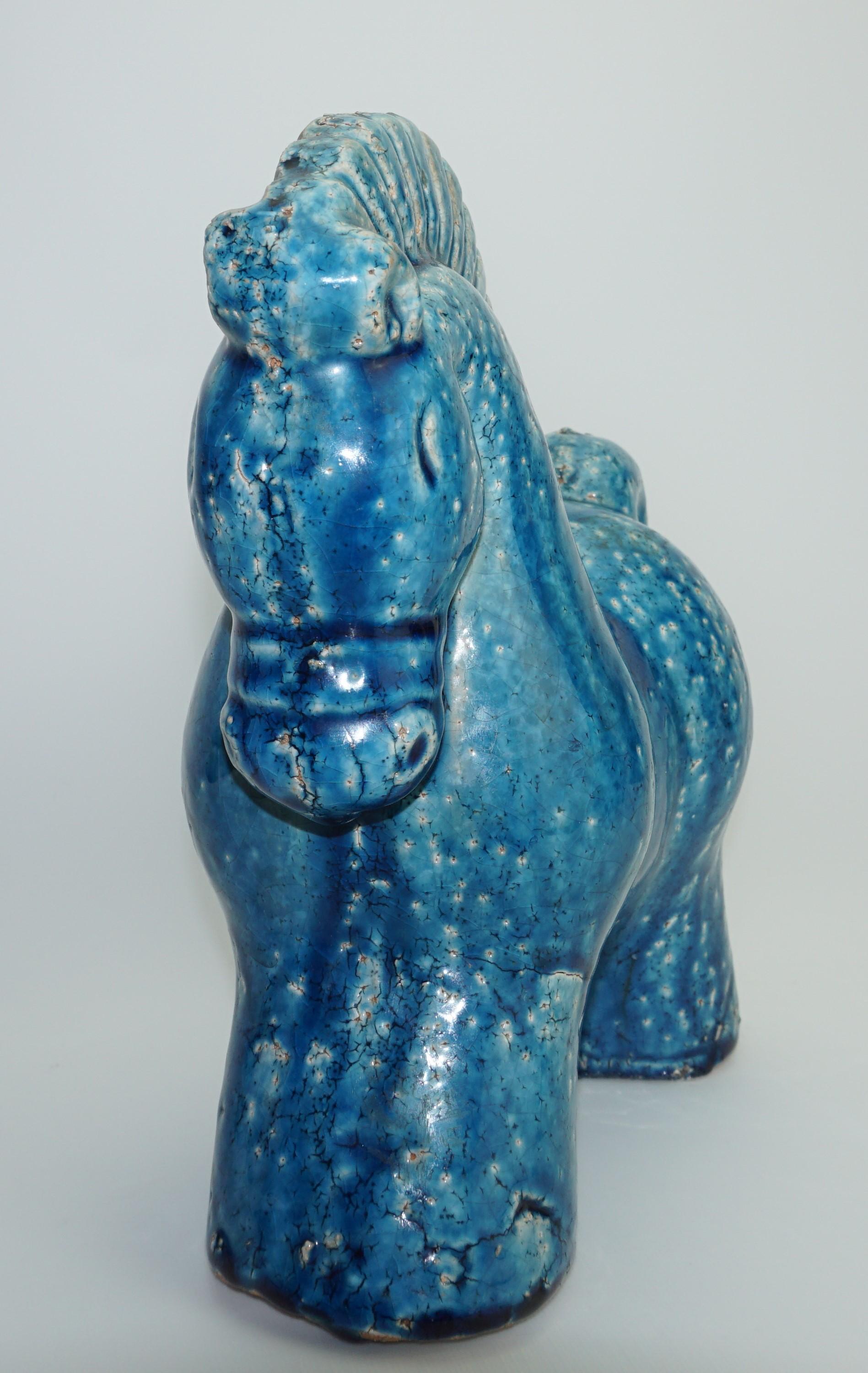 Hand-Crafted Ceramic Horse, Danish, C 1960, Mid-Century, Turquoise Color, Heavy Horse