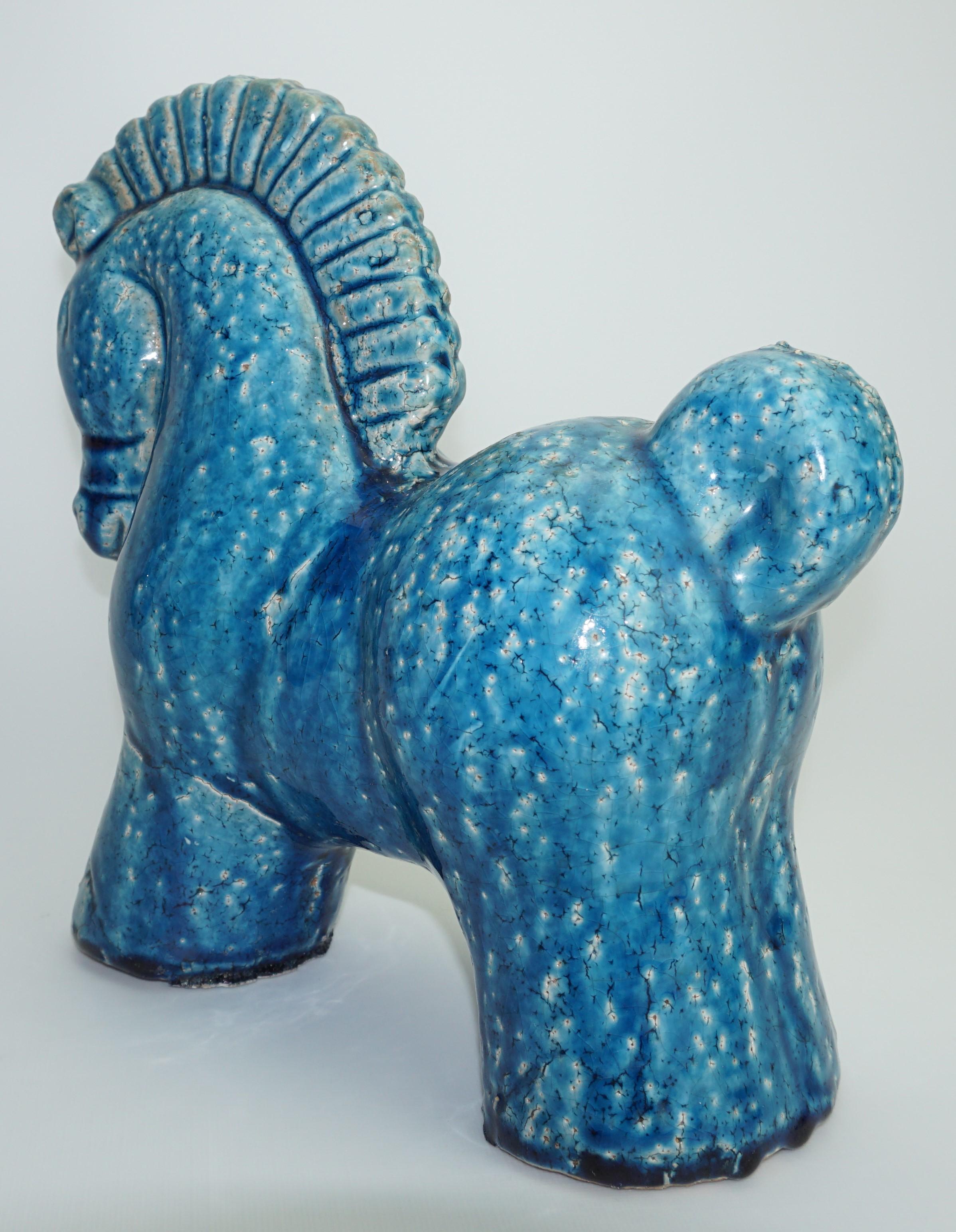 Ceramic Horse, Danish, C 1960, Mid-Century, Turquoise Color, Heavy Horse In Good Condition In New York, NY