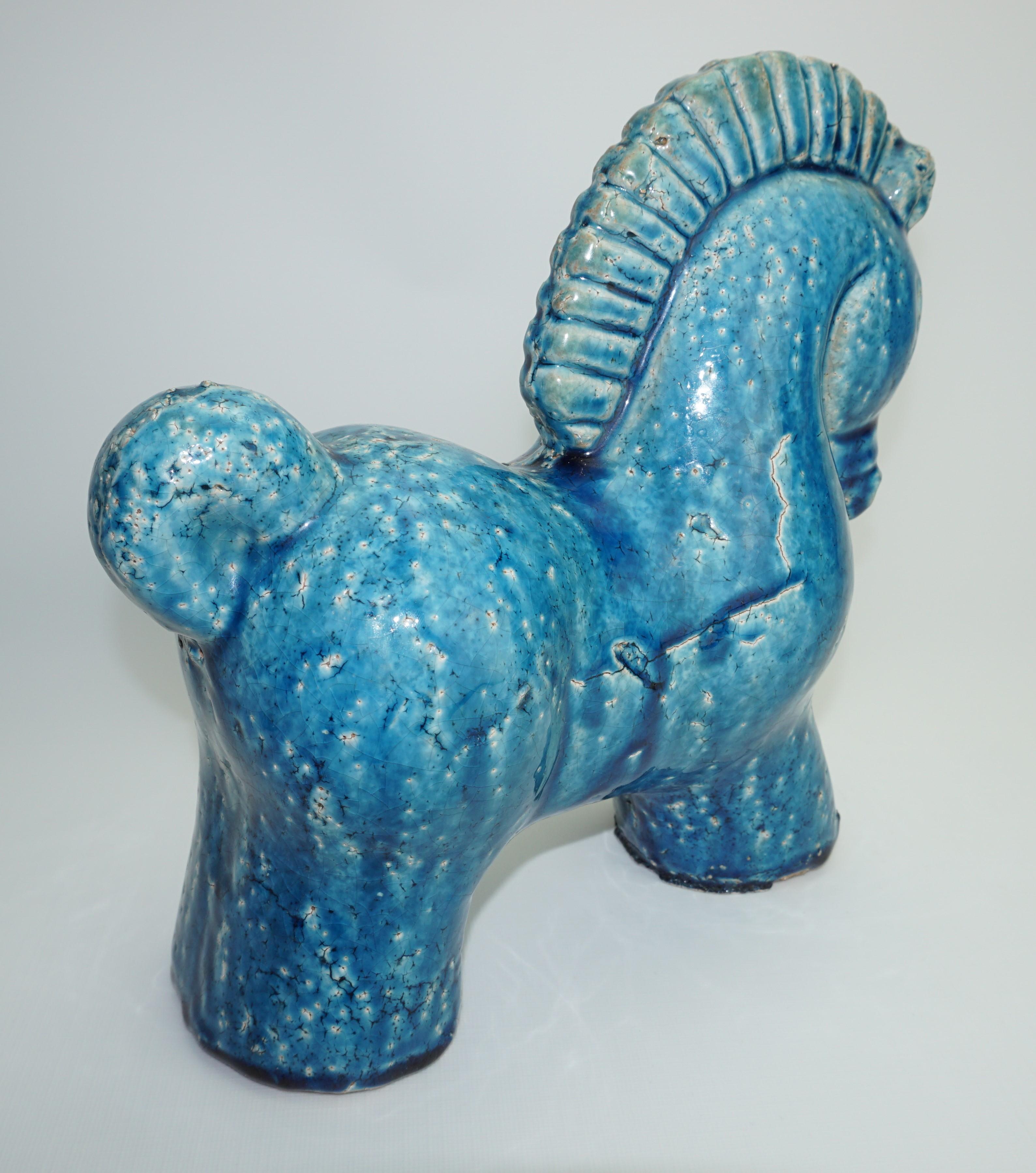 Ceramic Horse, Danish, C 1960, Mid-Century, Turquoise Color, Heavy Horse 2