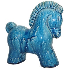 Ceramic Horse, Danish, C 1960, Mid-Century, Turquoise Color, Heavy Horse