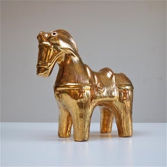 Ceramic Horse Sculpture by Bitossi in Gilt Glaze, Italy, 1960s