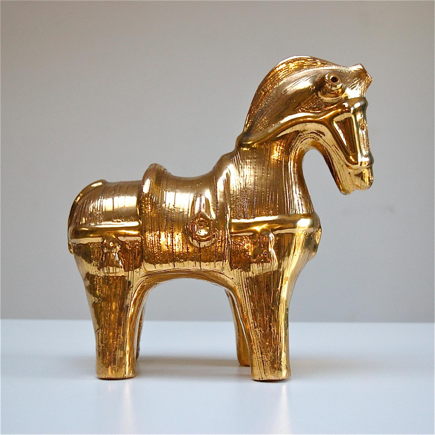 Mid-Century Modern Ceramic Horse Sculpture by Bitossi in Gilt Glaze, Italy, 1960s For Sale