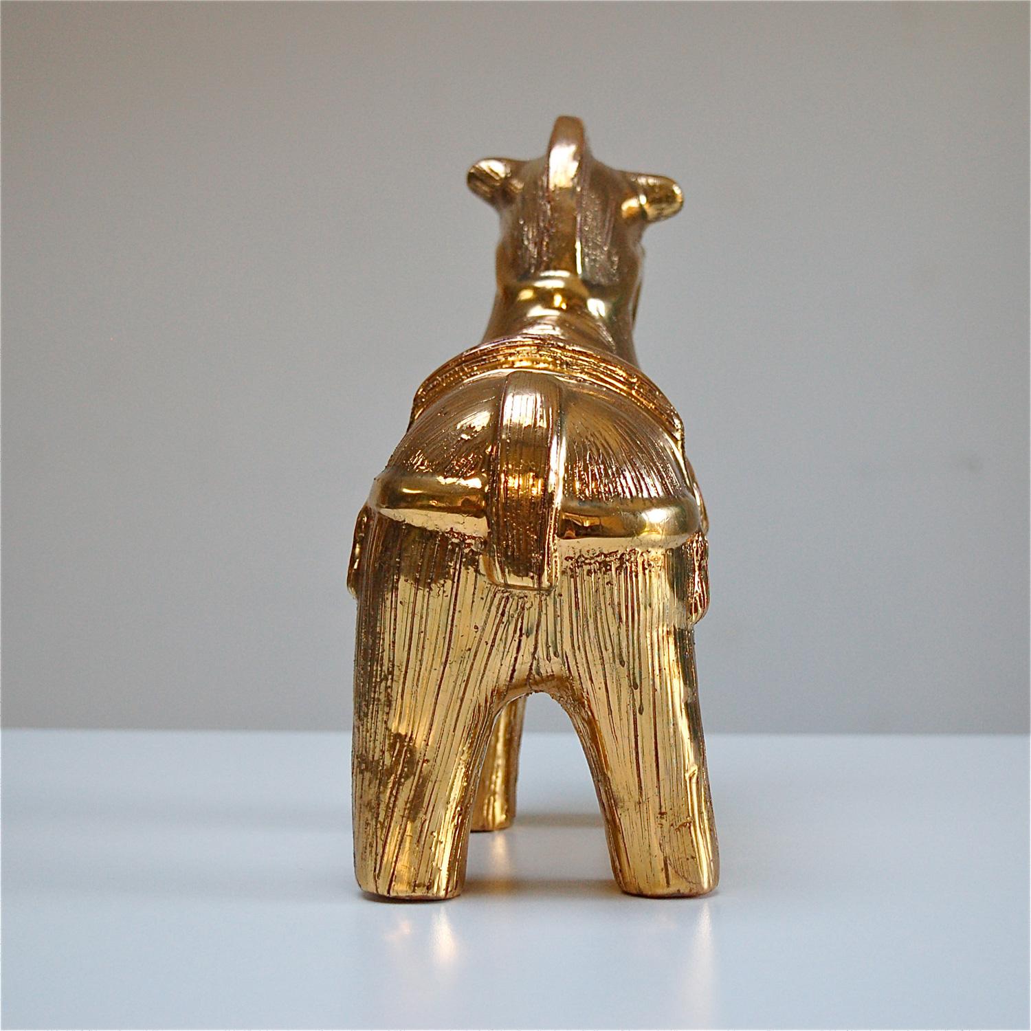 Glazed Ceramic Horse Sculpture by Bitossi in Gilt Glaze, Italy, 1960s For Sale