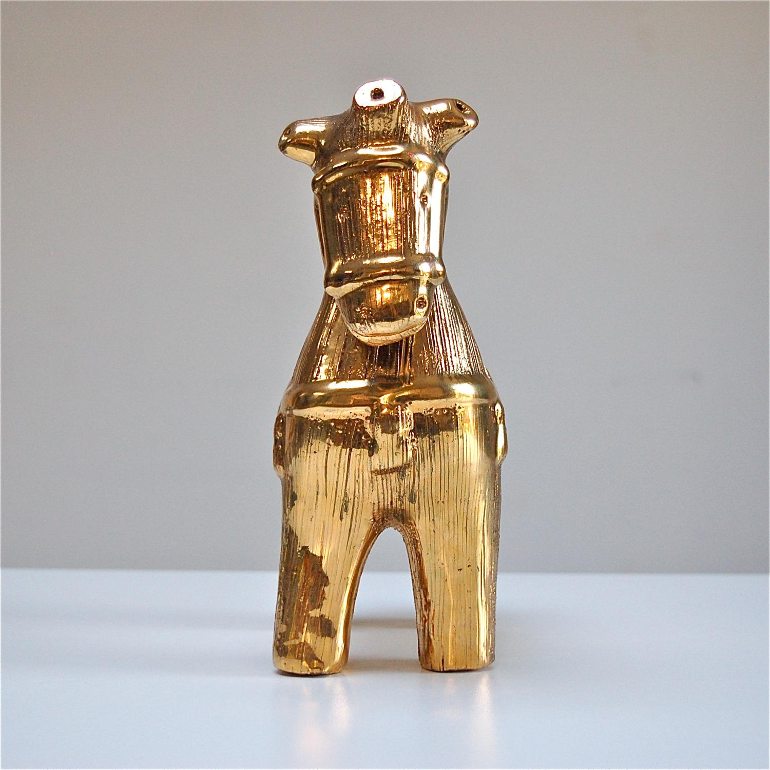 Ceramic Horse Sculpture by Bitossi in Gilt Glaze, Italy, 1960s In Good Condition For Sale In Noorderwijk, BE