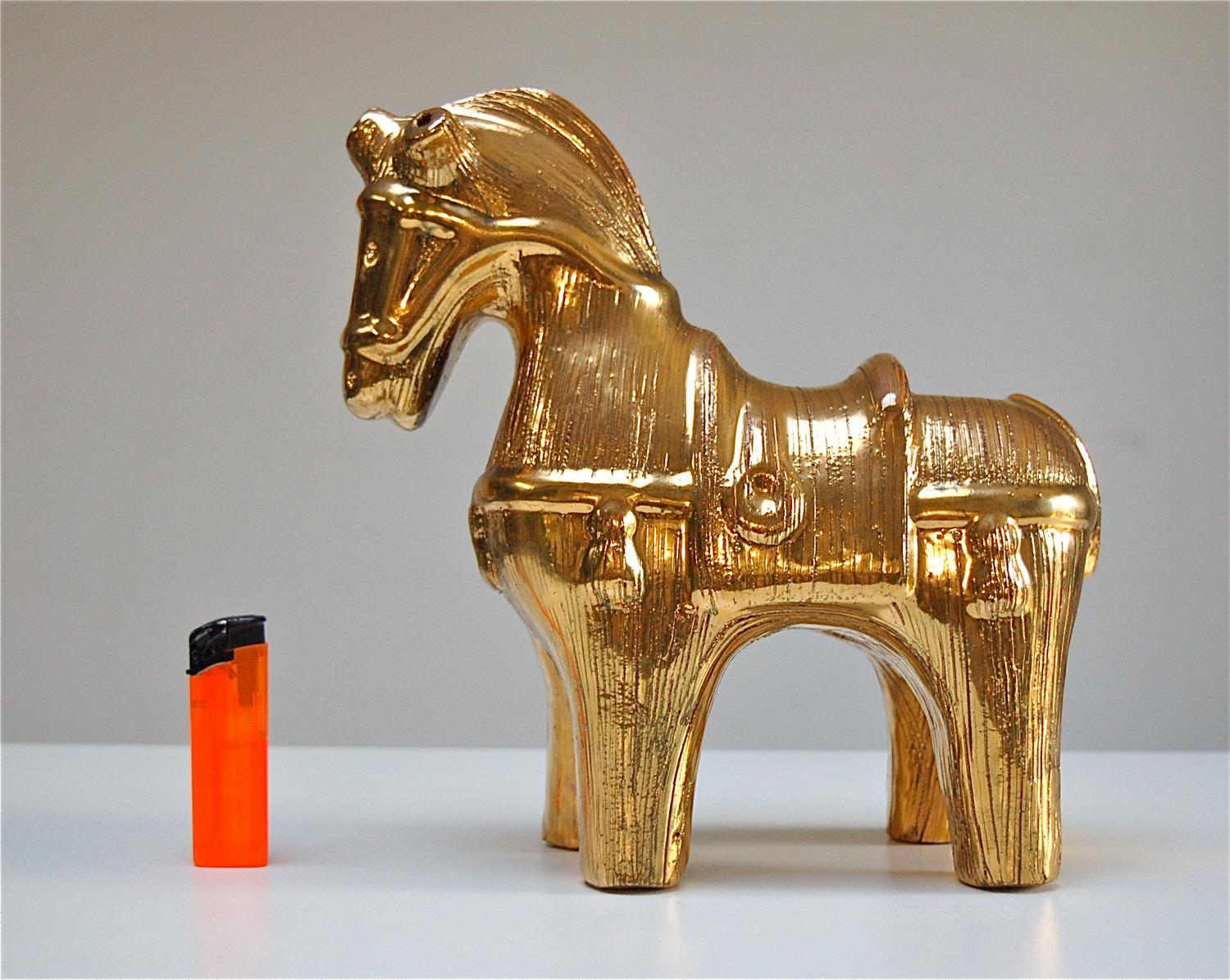 Ceramic Horse Sculpture by Bitossi in Gilt Glaze, Italy, 1960s For Sale 1