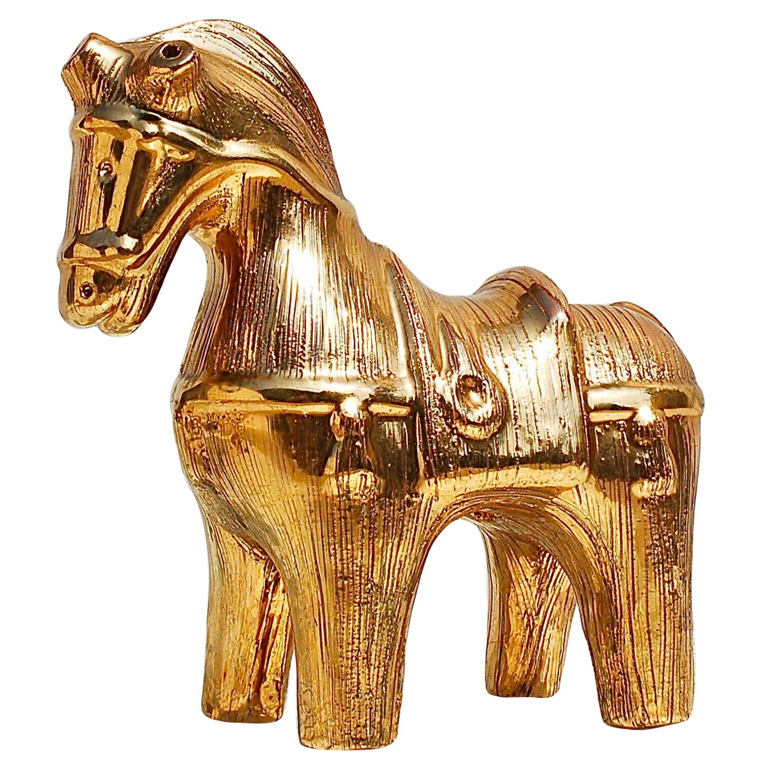 Ceramic Horse Sculpture by Bitossi in Gilt Glaze, Italy, 1960s For Sale