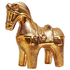Vintage Ceramic Horse Sculpture by Bitossi in Gilt Glaze, Italy, 1960s