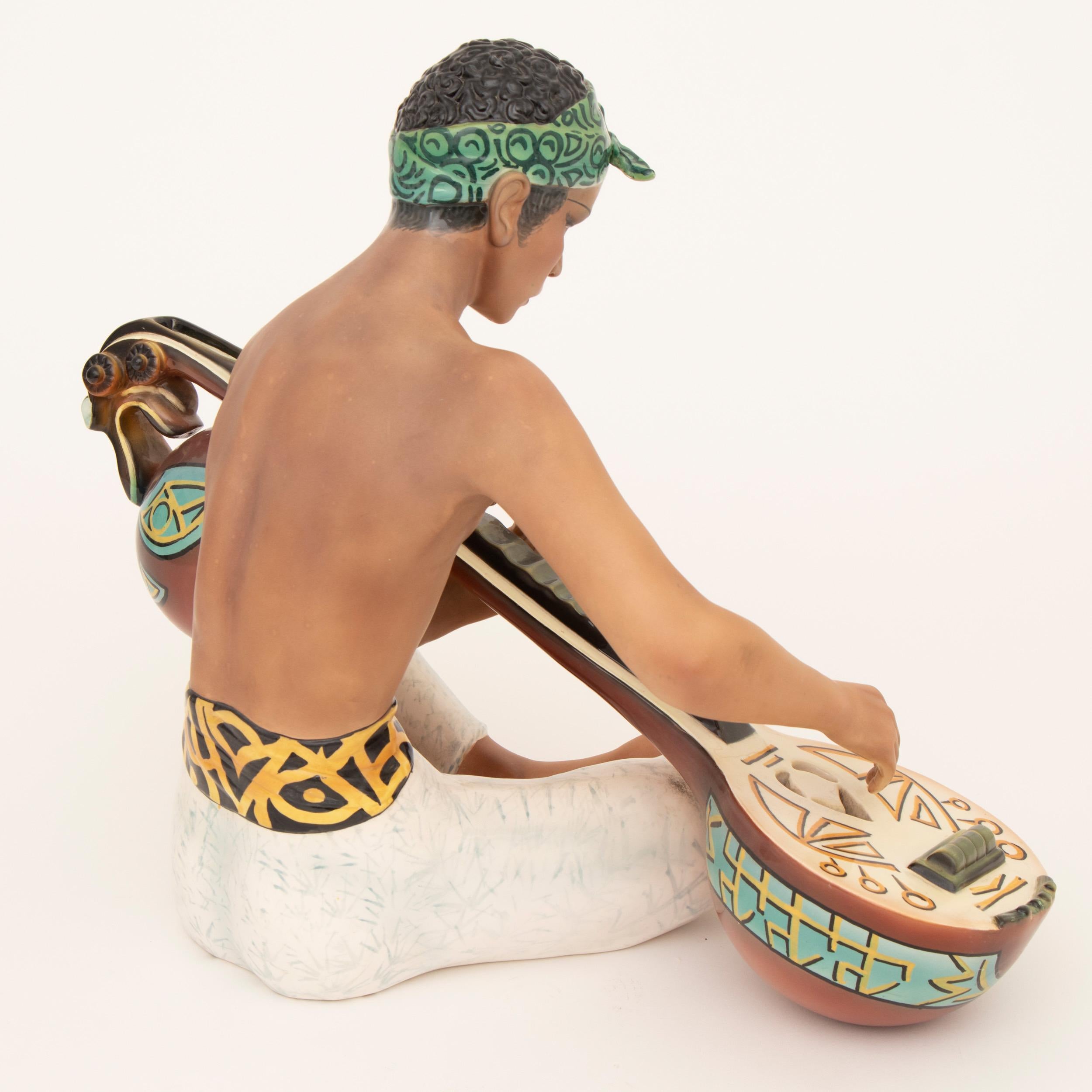 Art Deco Ceramic Indonesian Figure Sculpture 'Bantang', by Clelia Bertetti, circa 1933