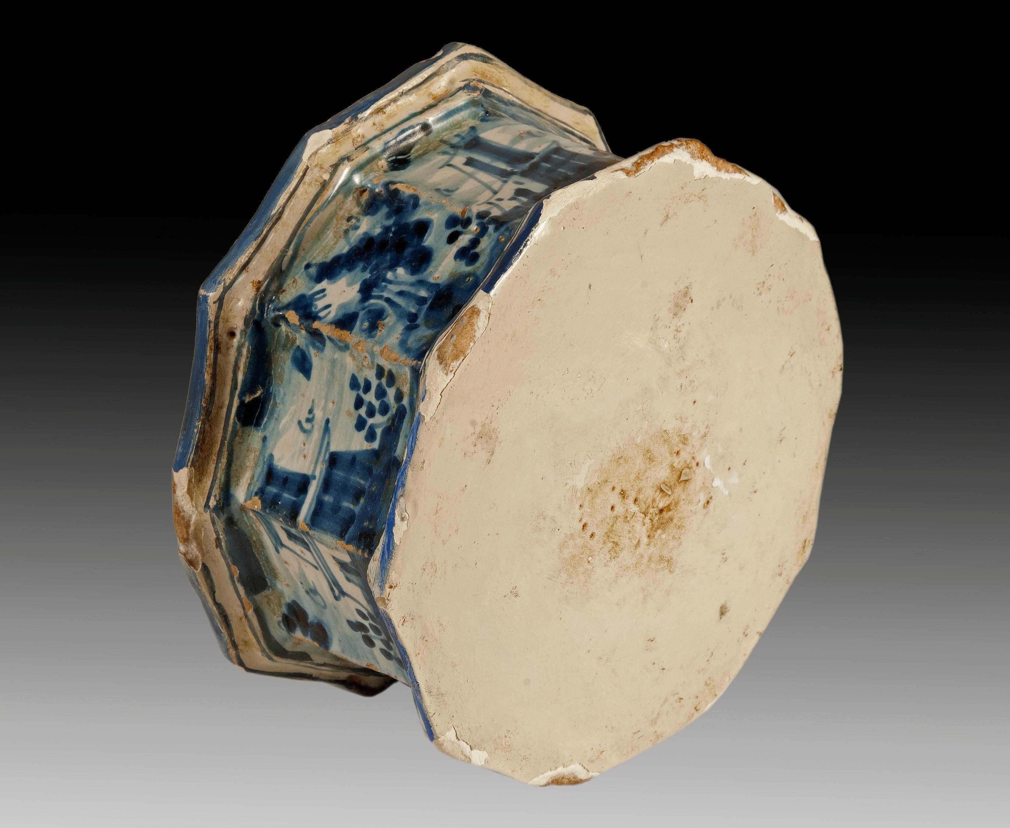 Keramik-Tintenfass, Talavera De La Reina, Spanien, 18. Jahrhundert (Rokoko) im Angebot
