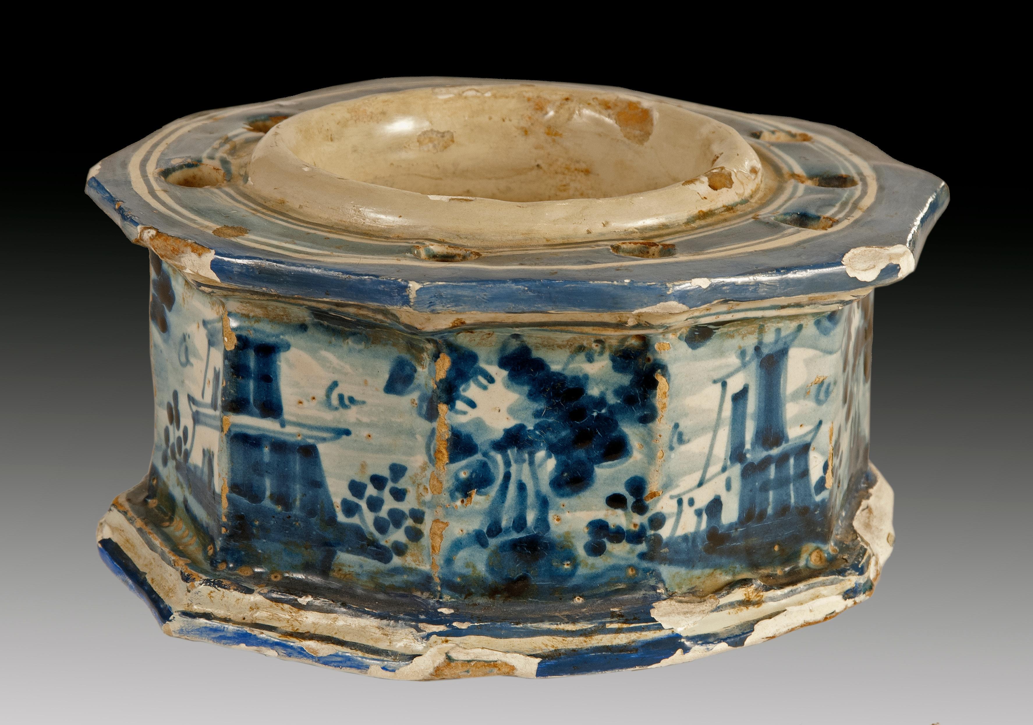 Keramik-Tintenfass, Talavera De La Reina, Spanien, 18. Jahrhundert (Spanisch) im Angebot