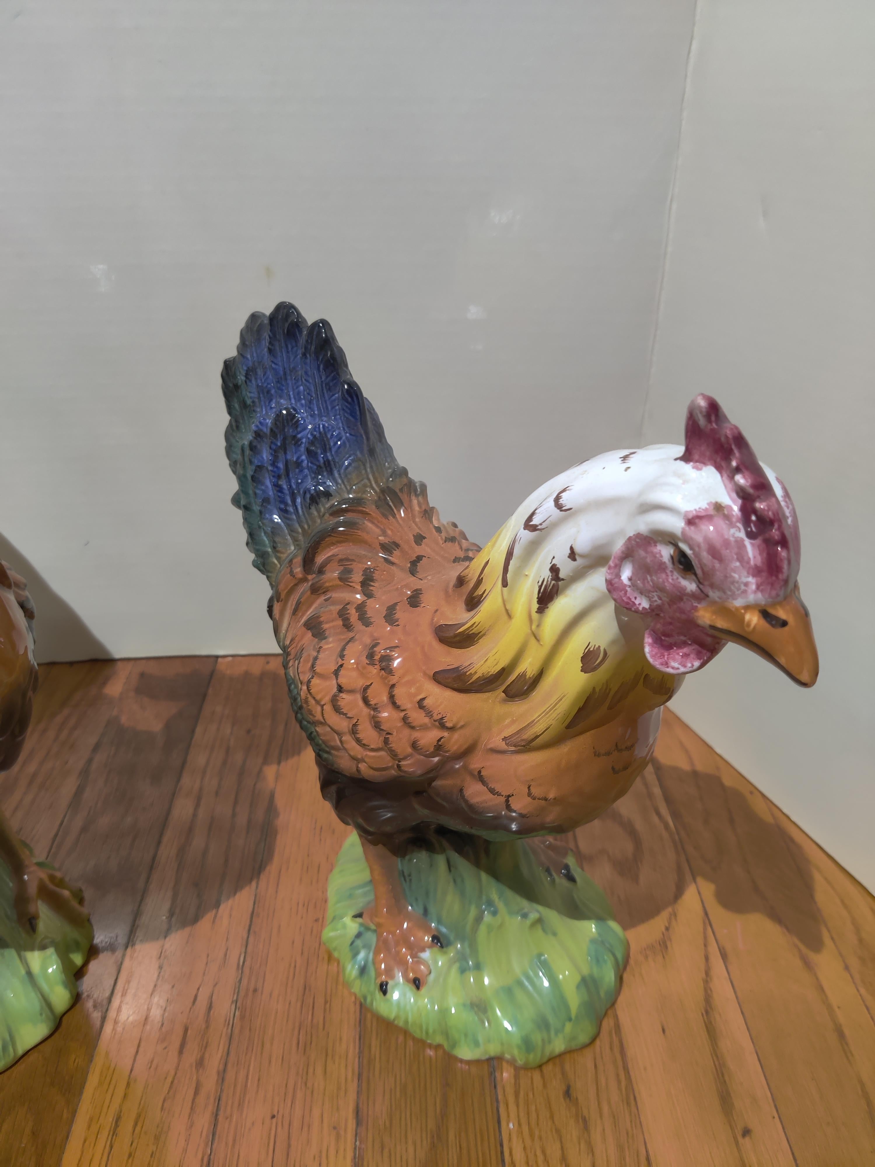 Italian Ceramic Intrada Rooster and Hen made in Italy For Sale