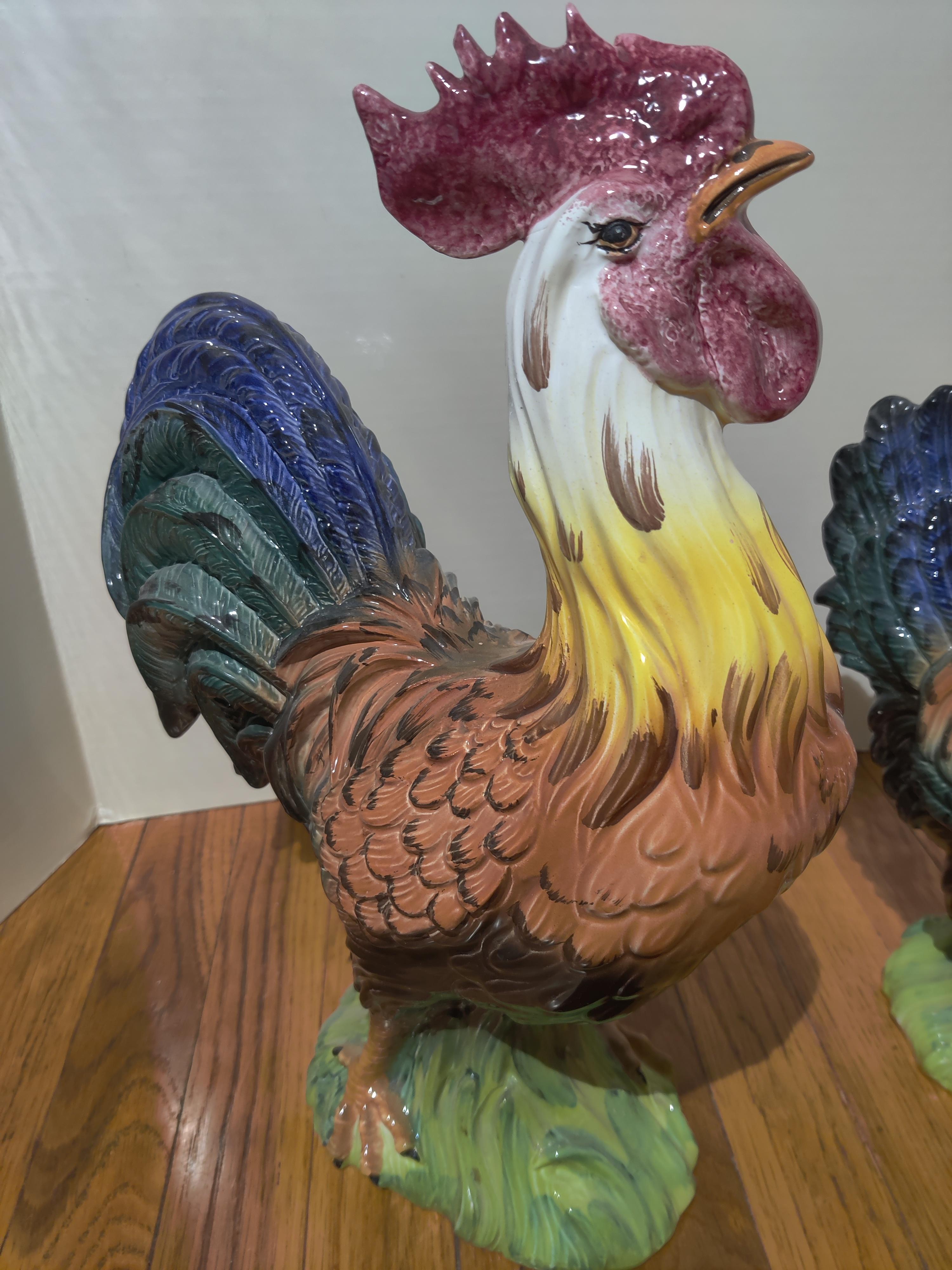 Ceramic Intrada Rooster and Hen made in Italy In Good Condition For Sale In Cincinnati, OH