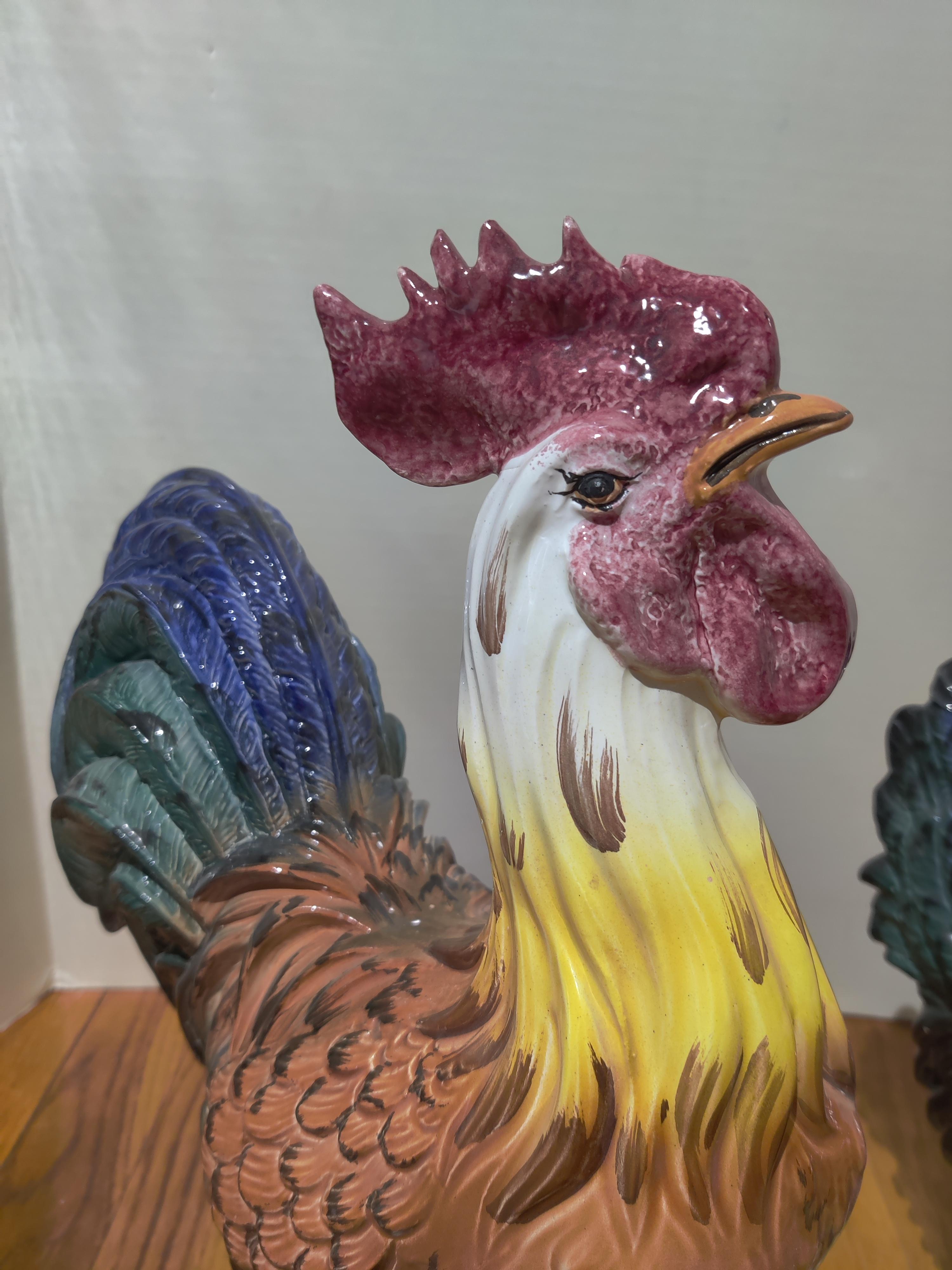 20ième siècle Coq et poule Intrada en céramique fabriqués en Italie en vente