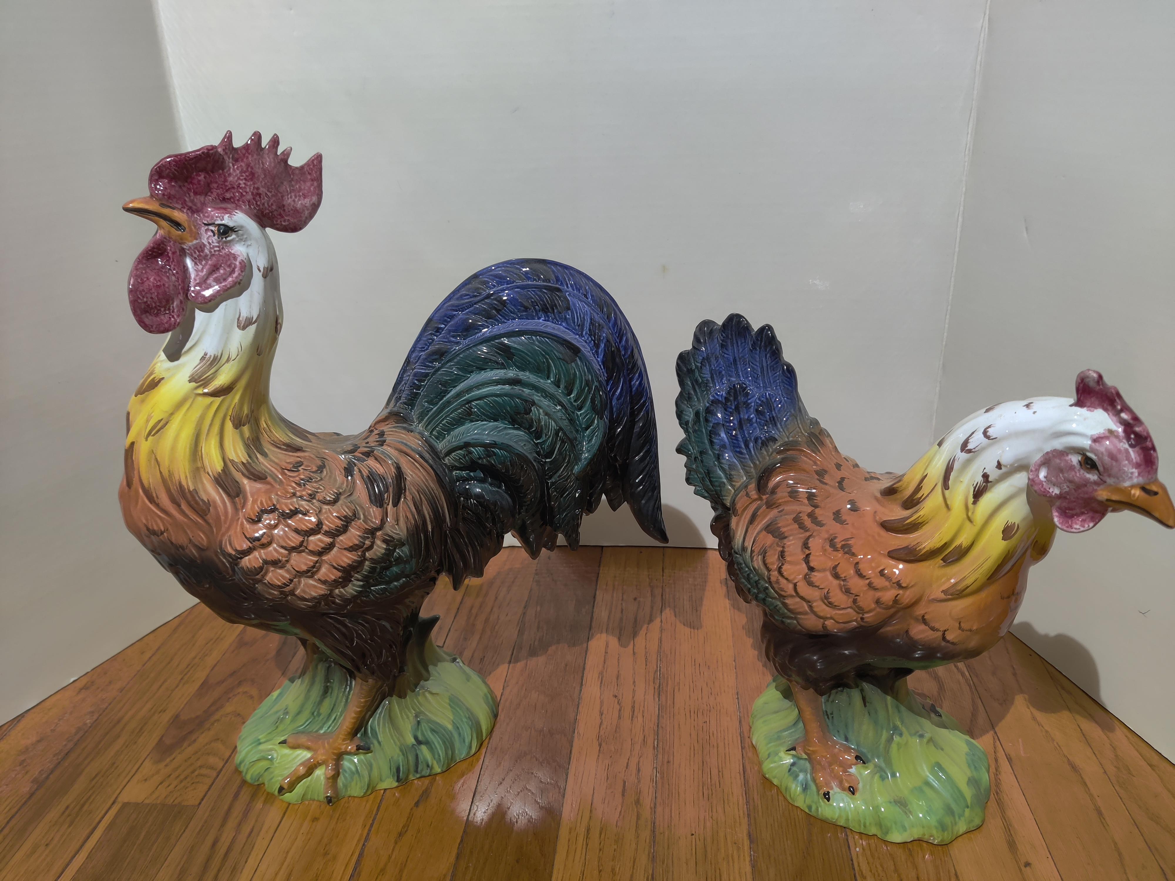 Ceramic Intrada Rooster and Hen made in Italy For Sale 4