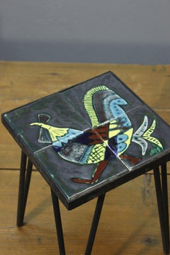 Portapiante in ceramica e ferro di Gabriel Fourmaintraux, Desvres Francia, anni '50