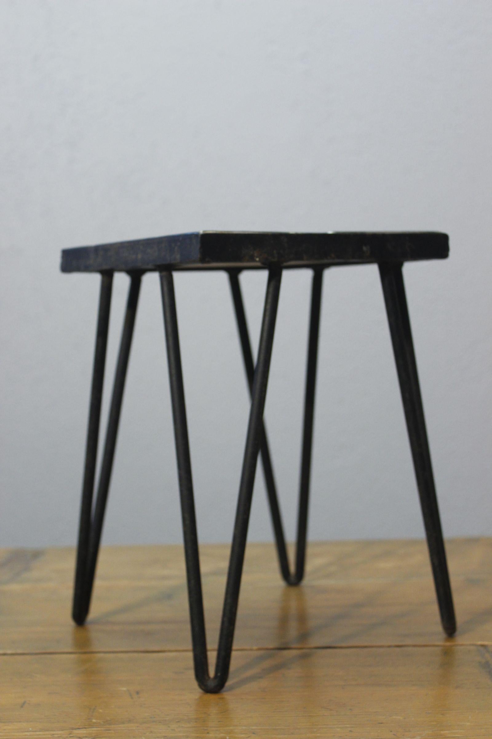 Mid-20th Century Ceramic & iron plant holder by Gabriel Fourmaintraux, Desvres France 1950s For Sale
