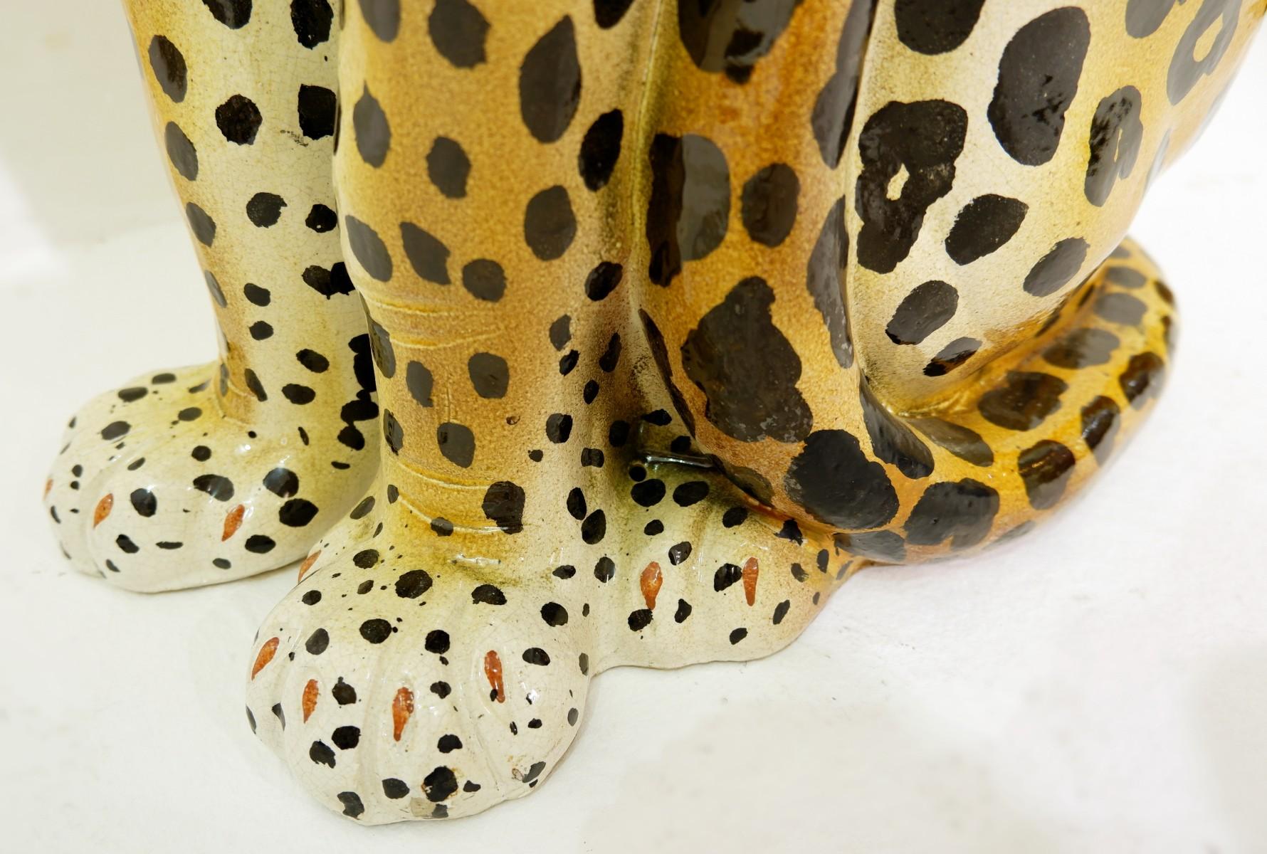 Ceramic Italian Glazed Terracotta Life-Size Leopard In Good Condition In Brussels, BE
