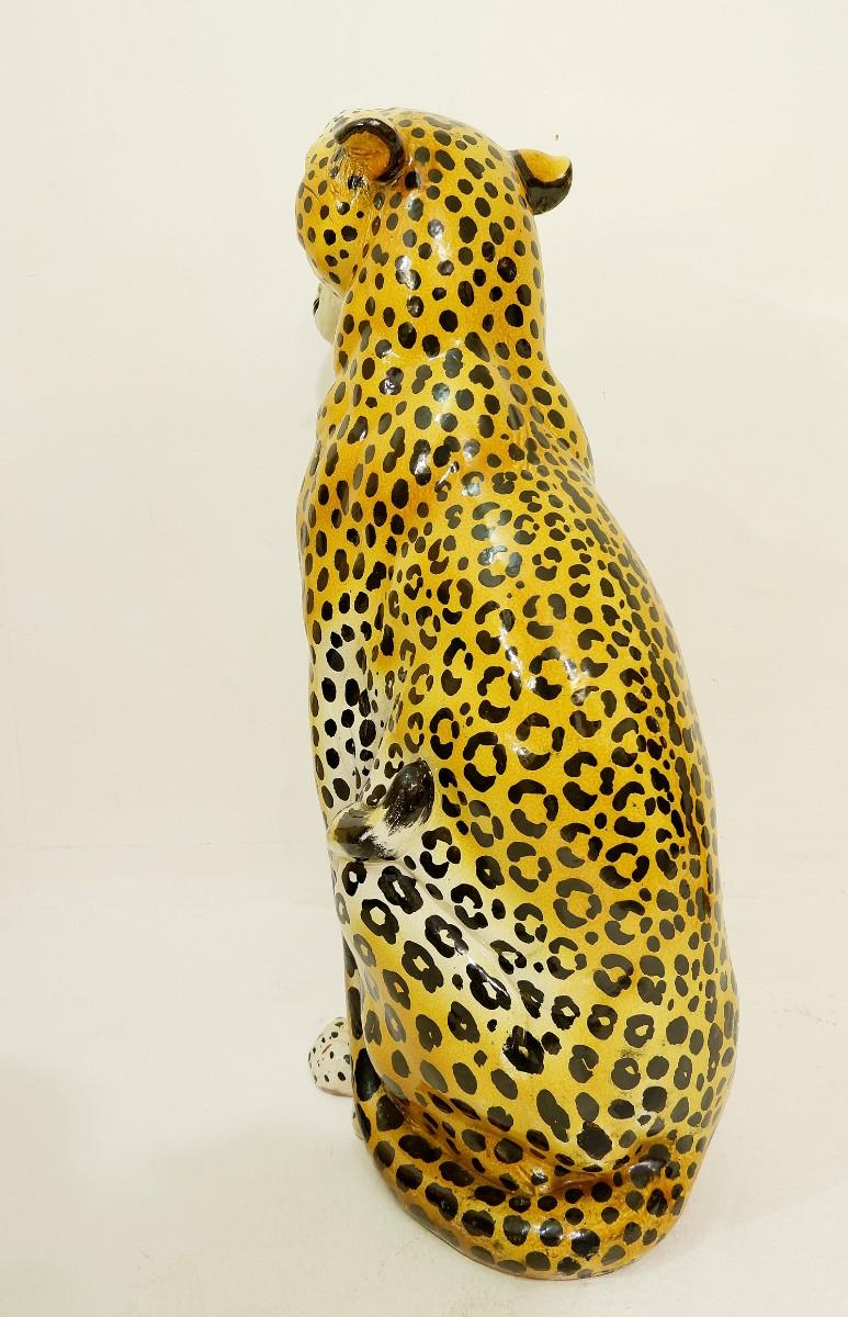 Mid-20th Century Ceramic Italian Glazed Terracotta Life-Size Leopard