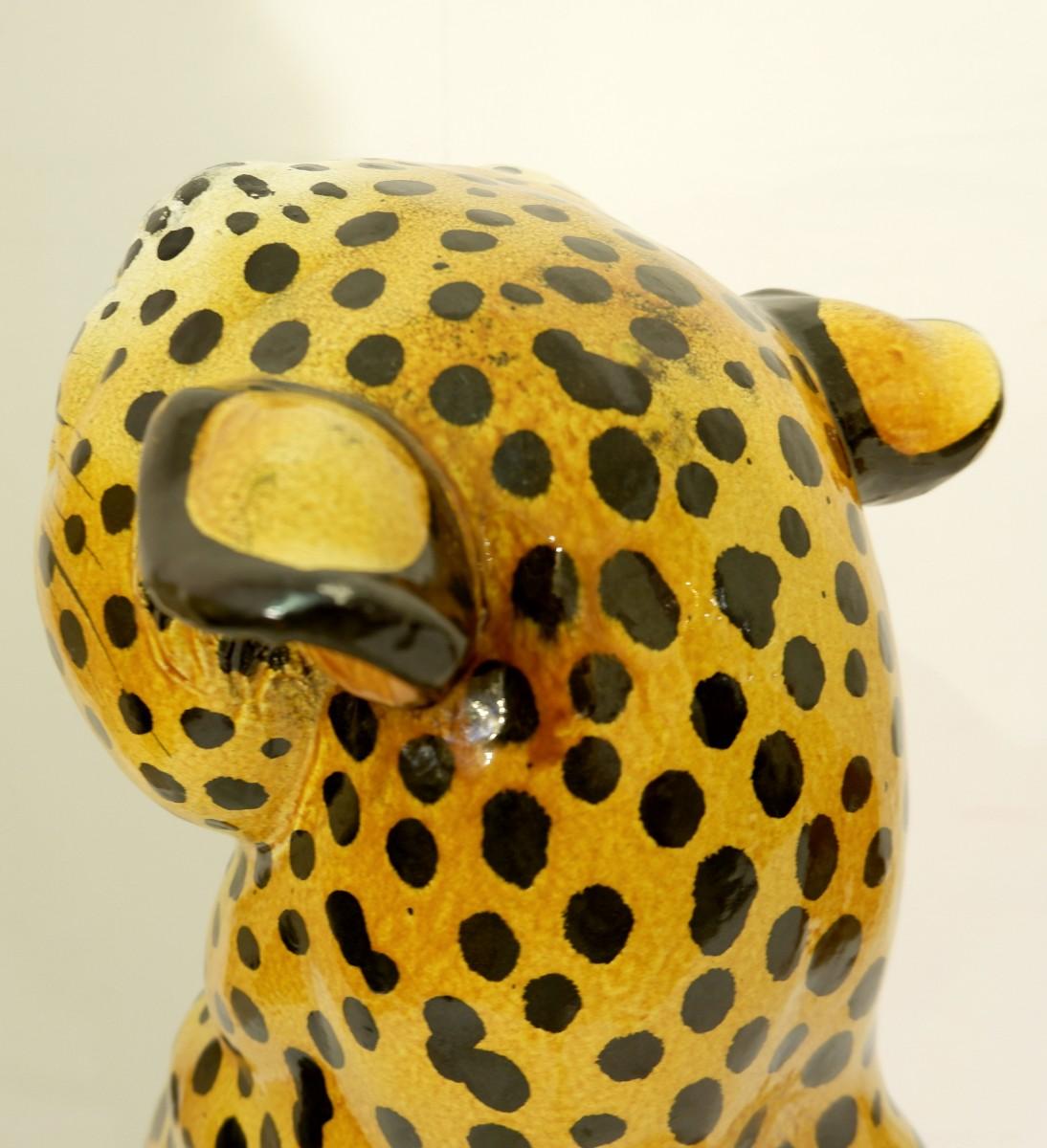 Ceramic Italian Glazed Terracotta Life-Size Leopard 1