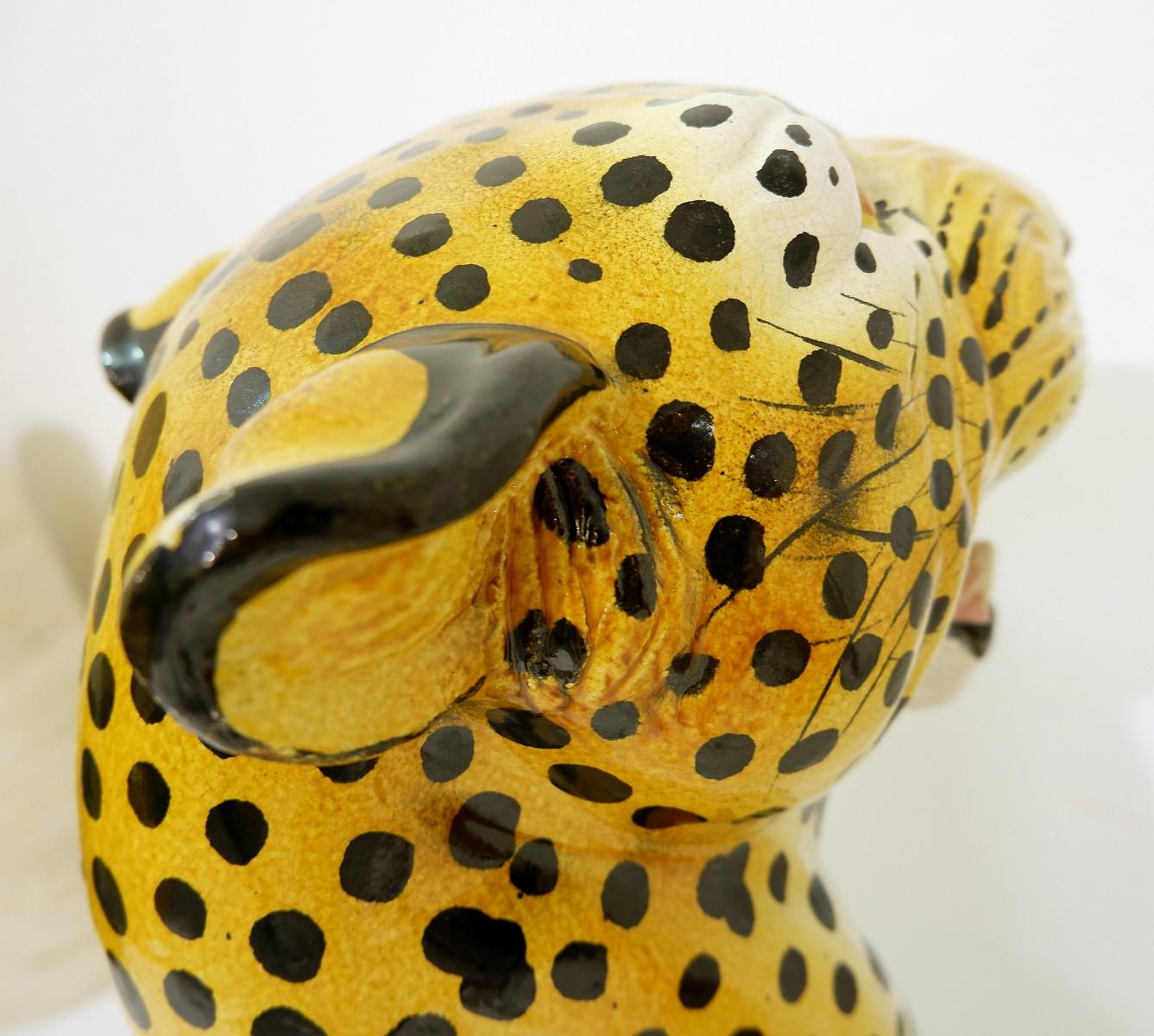 Ceramic Italian Glazed Terracotta Life-Size Leopard 2