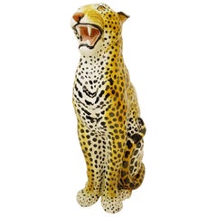 Ceramic Italian Glazed Terracotta Life-Size Leopard